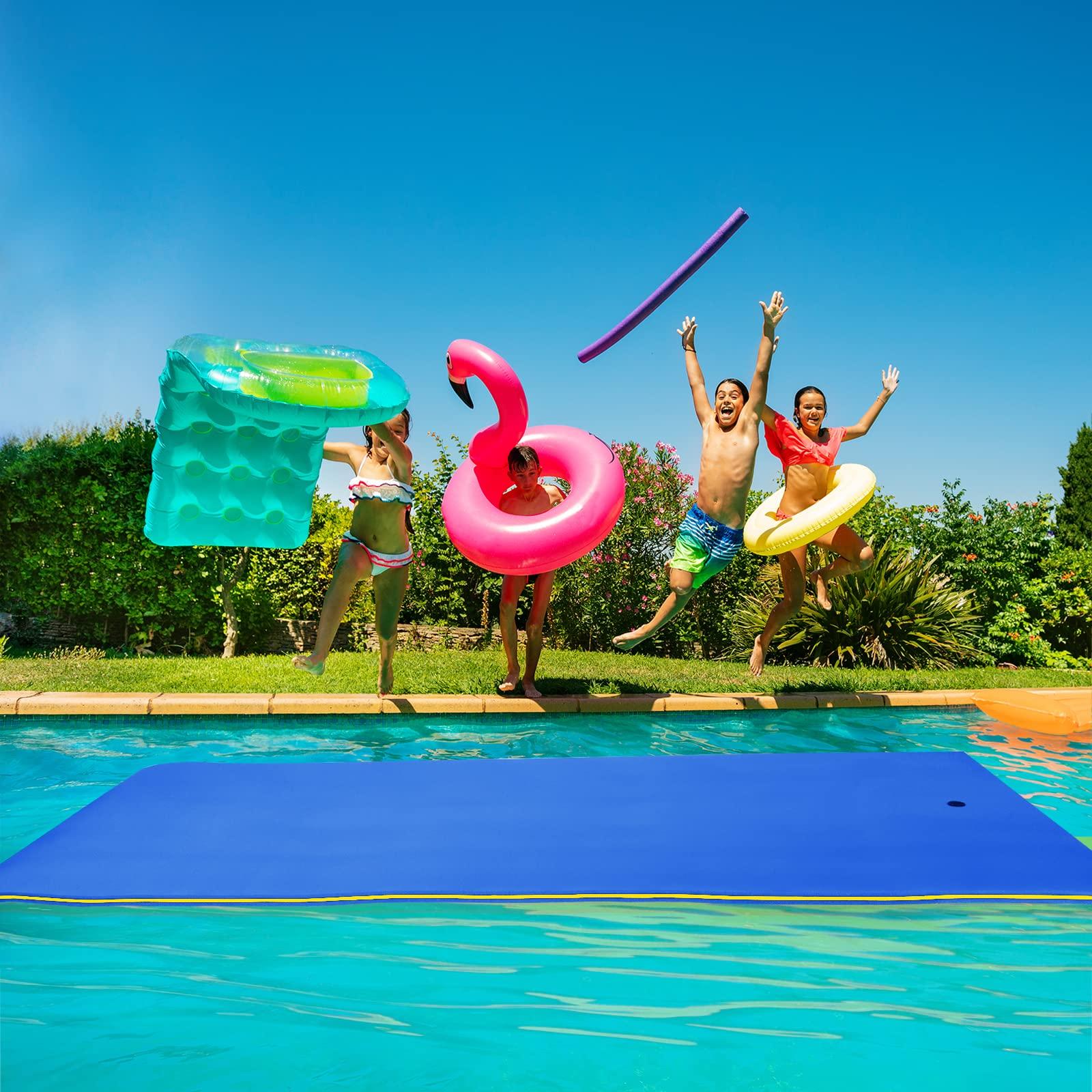 S AFSTAR S AFSTAR 12FT x 6FT Floating Water Mat, 3-Layer XPE Foam Floating Pad with Mooring Device & Roll-Up Straps, Floating Matt for 4-6 Person 880LBS Load, Lily Pad Floating Mat for Lake Pool (Navy)