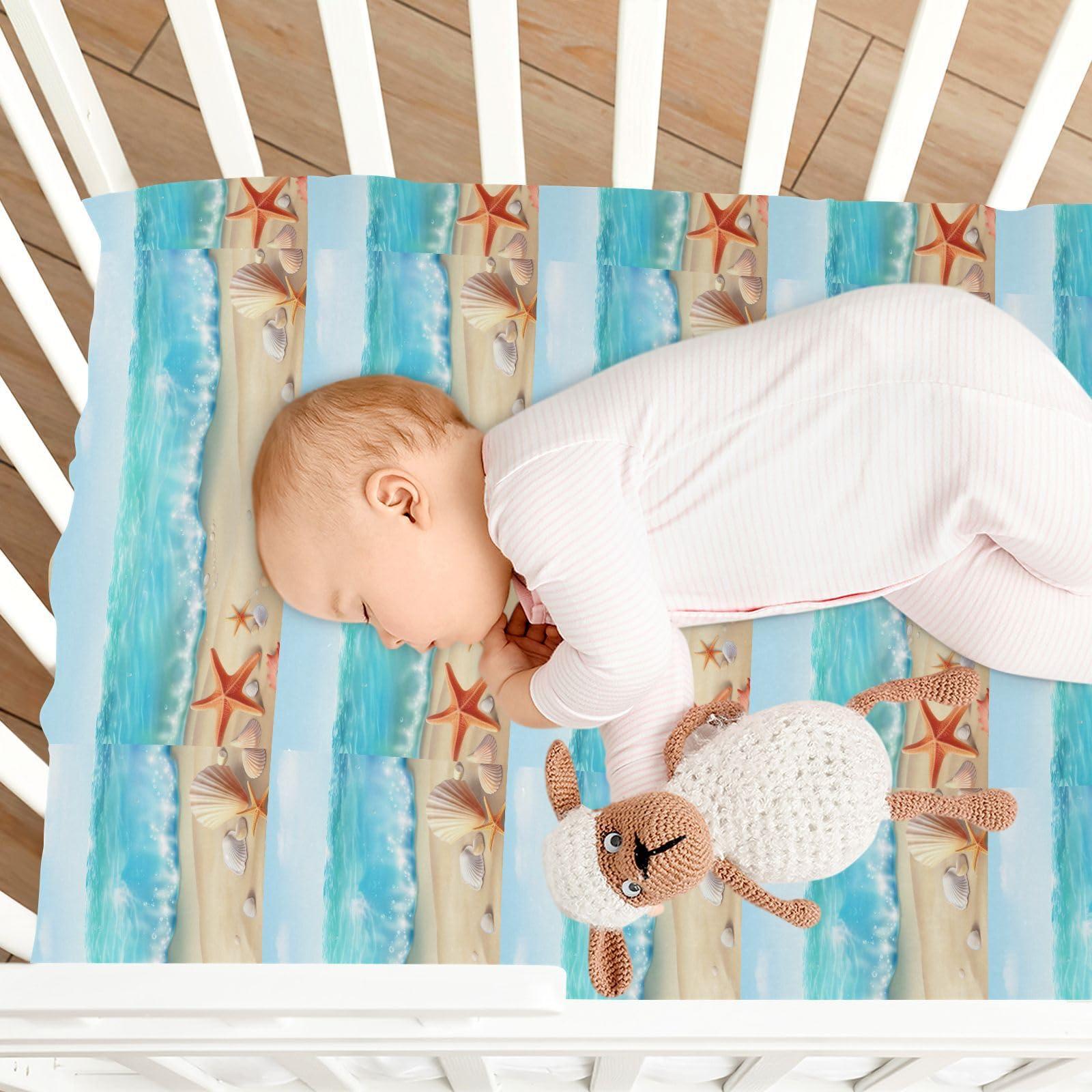 STAYTOP STAYTOP Blue Sky Beach Shell Crib Sheets Girl & Boy,Toddler Bed Sheets Set,Airplane Pattern Fitted Crib Sheet for Standard Crib & Toddler MattressM, M:52289in