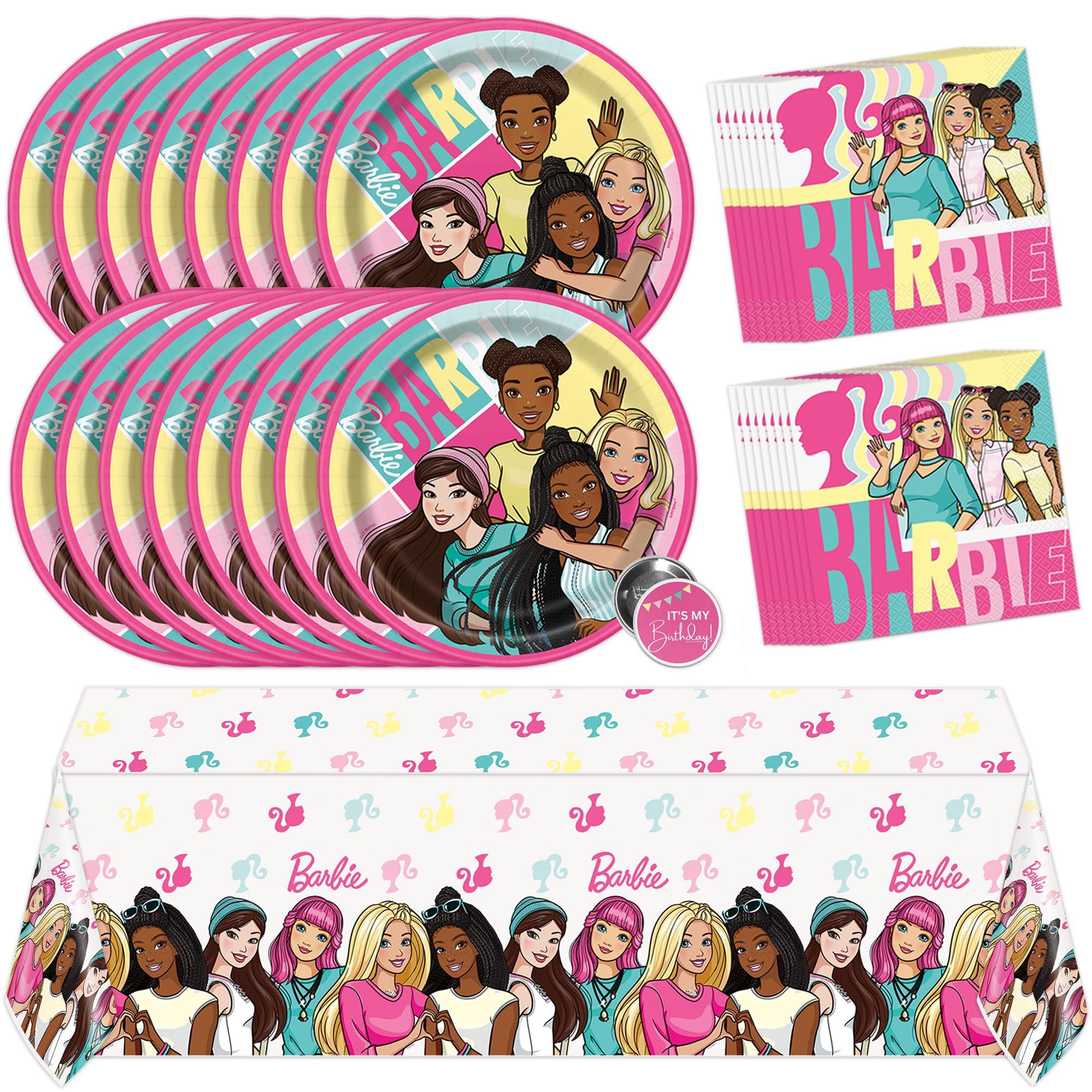 Unique Unique Barbie Party Decorations | Serves 16 Guests | Officially Licensed | Barbie Birthday Decorations | Barbie Birthday Party Supplies | Barbie Tablecover, Plates, Napkins, Button