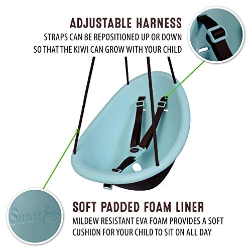 Swurfer Swurfer Kiwi Toddler Swing Comfy Baby Swing Outdoor, 3-Point Adjustable Safety Harness, Safe Quick Click Locking System, Foam-Lined Shell, Blister-Free Rope, Age 9 Months and Up, Blue,Blue2