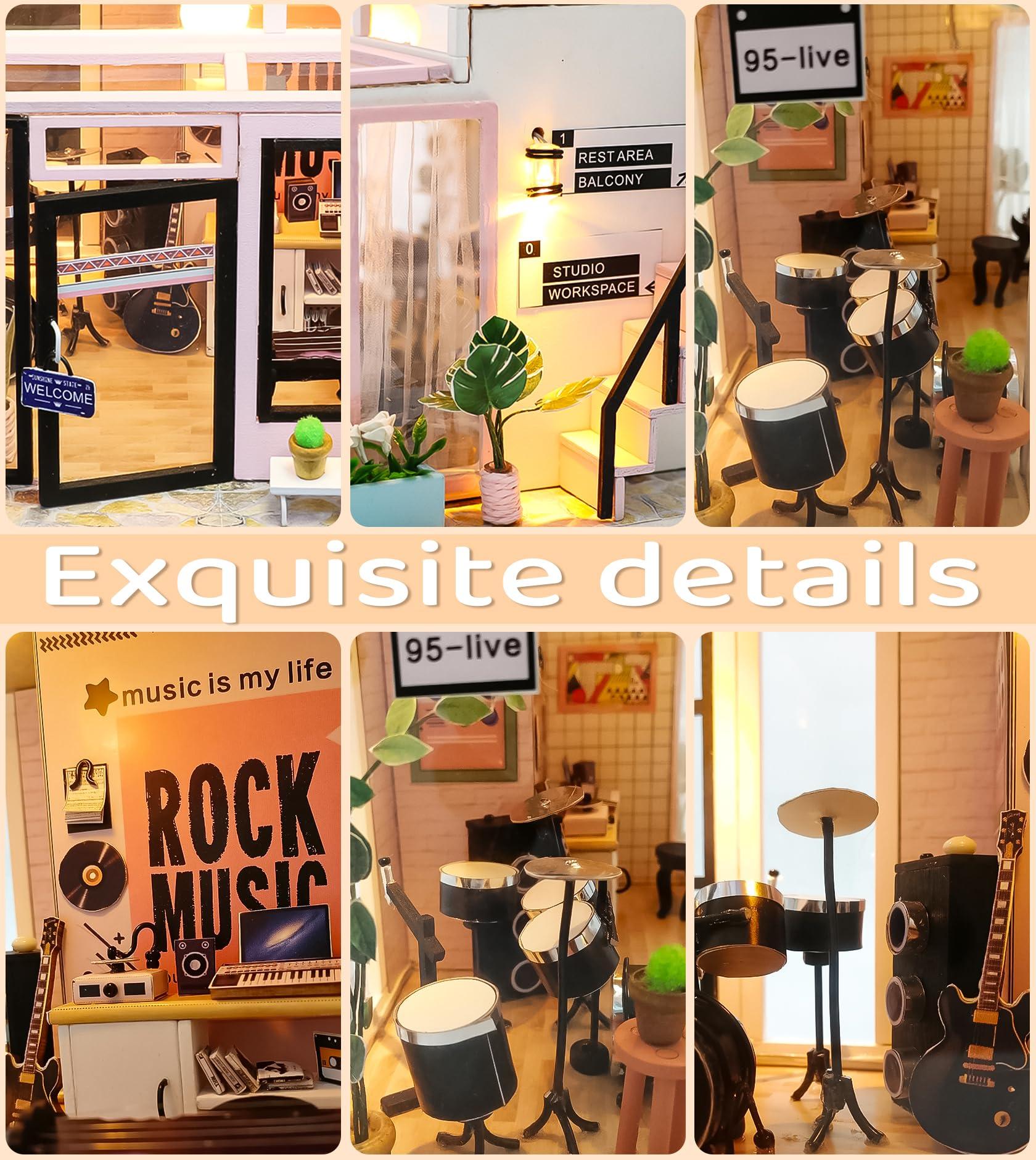 SPILAY Spilay DIY Miniature Dollhouse Kit with Wooden Furniture,DIY Dollhouse Kit with Dust Proof and Music Movement,1:24 Scale Creative Room for Romantic Valentine's Gift(Time Studio)