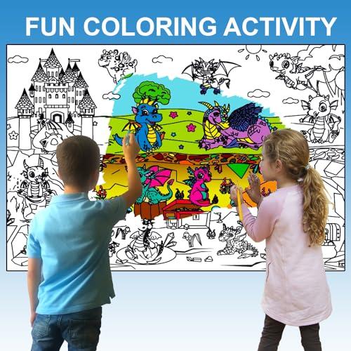 ALEX Art ALEX Art, Large Coloring Poster - Dragon Big Giant Coloring Sheets - Family Jumbo Wall Coloring Pages - Super Huge Coloring Posters for Kids - Children Table Floor Poster Size 38.5”x26.7”
