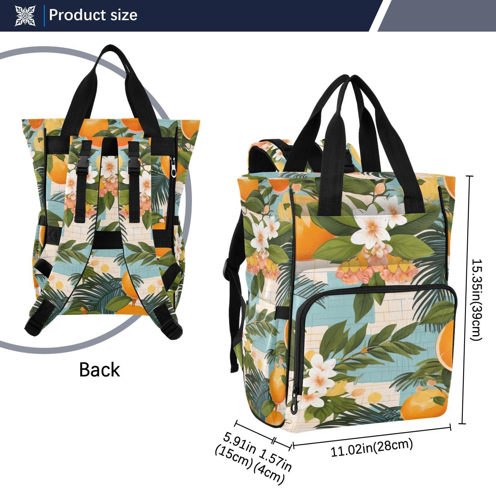 SPRIPORT SPRIPORT Orange White Flowers Diaper Bag Backpack for Baby Boys Girls Travel Tote with Stroller Straps & Bottle Storage Maternity Baby Changing Bags for Moms Dads Baby Shower Gifts Traveling Shopping