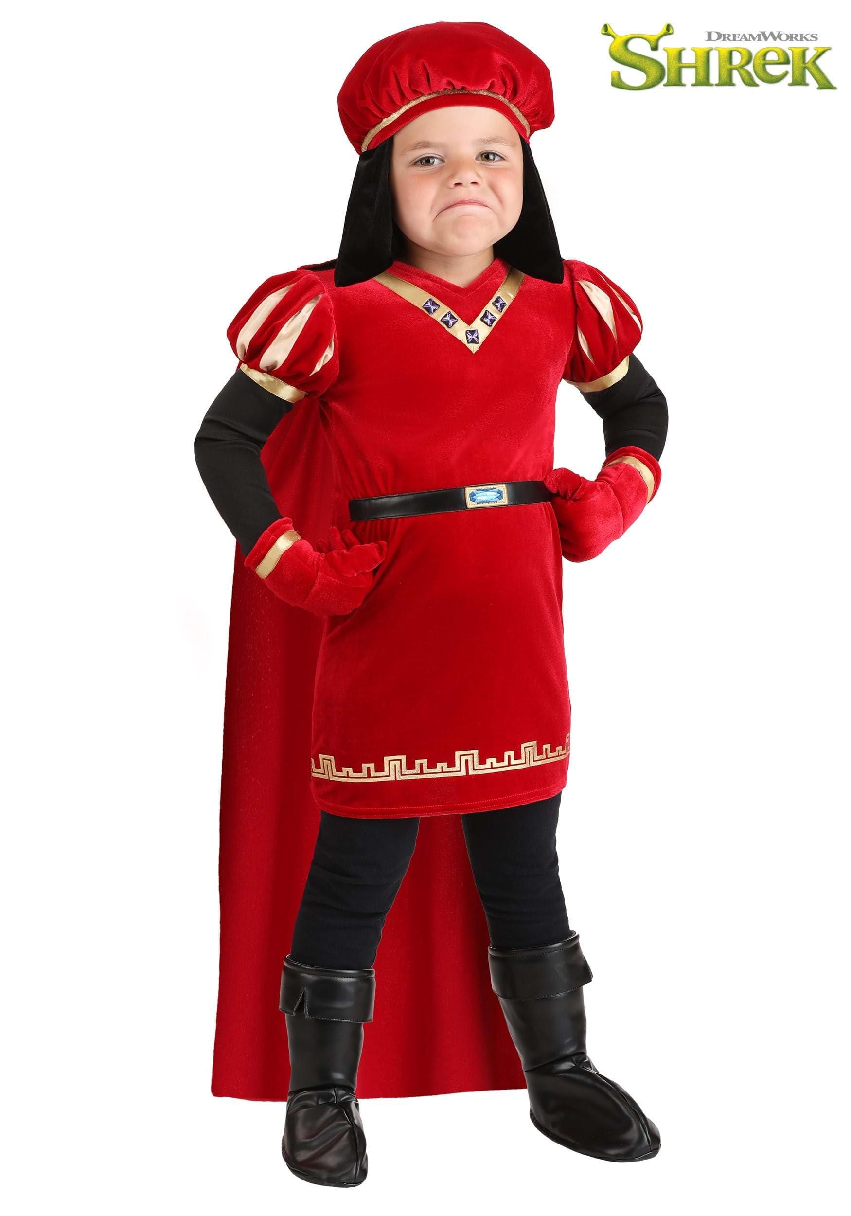 Fun Costumes Toddler Lord Farquaad Costume | Officially Licensed Shrek Outfit with Tunic, Cape, Hat, Gloves, and Shoe Covers Red