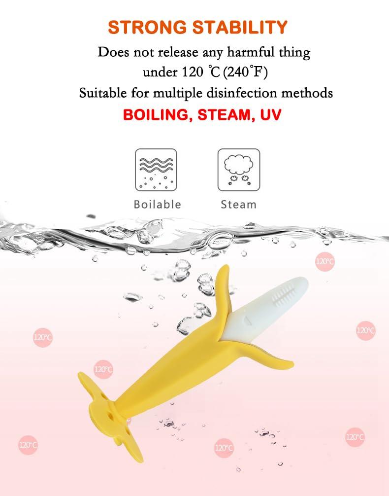 Dupad story Banana Teether, Self-Soothing Pain Relief Soft Silicone Train Teething Toy, Baby Teether for Babies,Toddlers, Infants, BPA Free, Soothes Babies Sore Gums