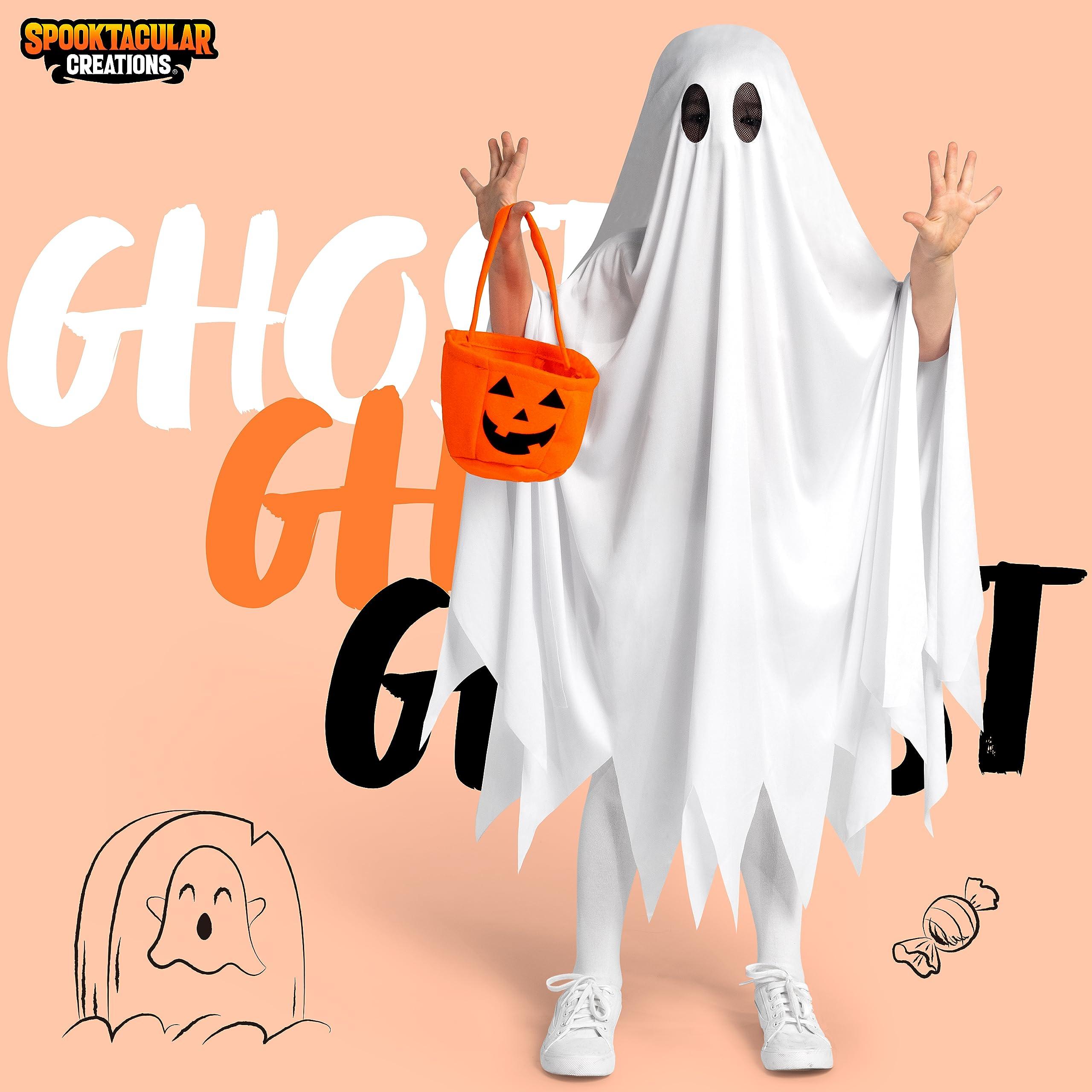 Spooktacular Creations Spooktacular Creations Kids Ghost Costume, Halloween Ghost Costume, White Silent Ghost Costume with Pumpkin Bag for Boys, Girls Halloween Dress Up, Role Play-S