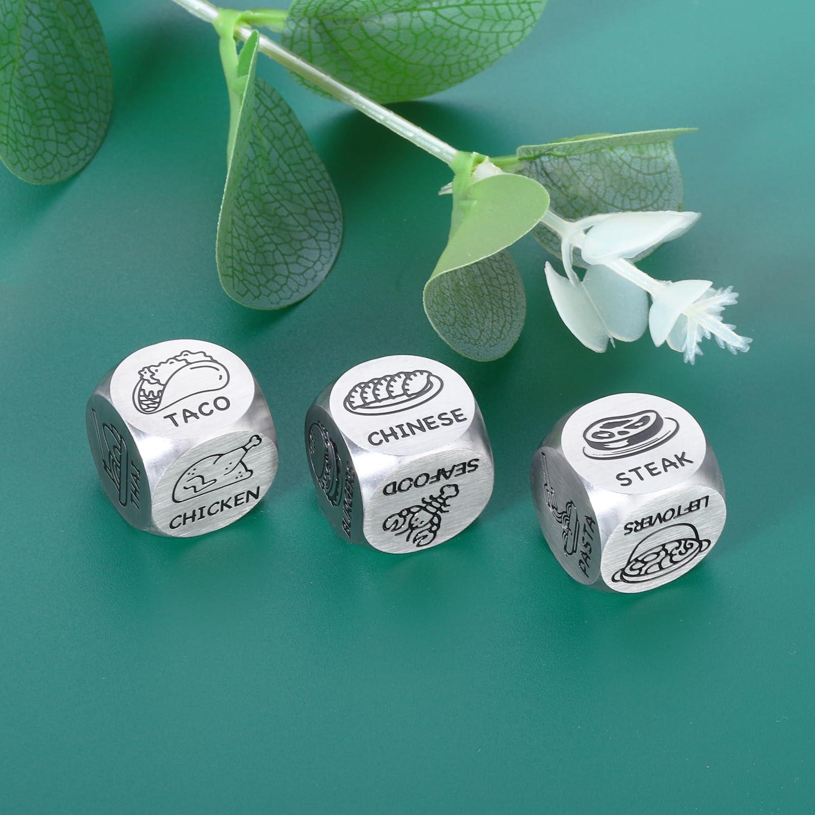 FOOZDEEVAAQ 3PCS Food Decision Dice for Couple Gifts for Boyfriend Girlfriend Valentines Day Gifts for Him Her 11th 25th Anniversary Steel Gift for Women Men Husband Birthday 2025 New Exchange Dice Game Christmas
