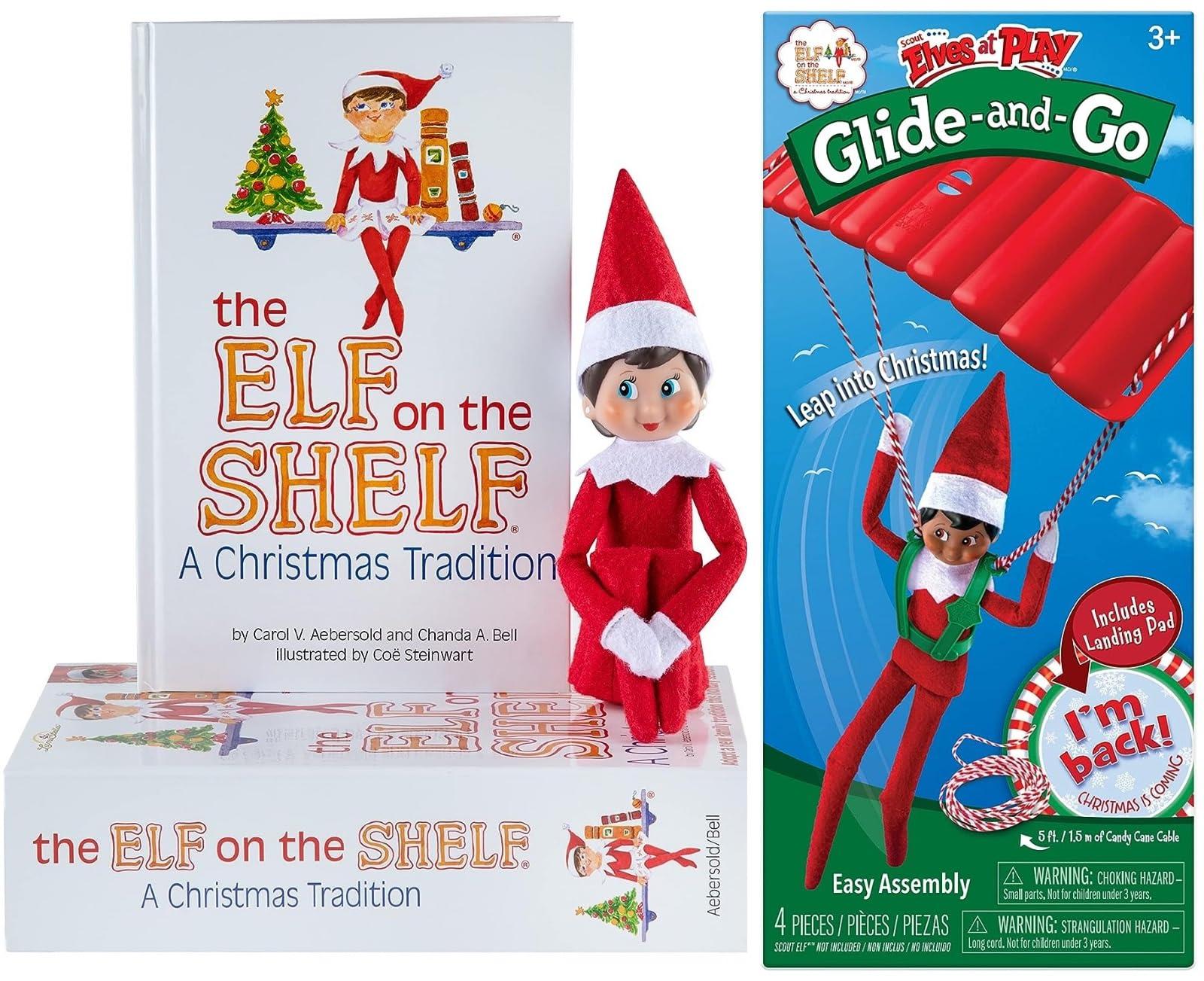 The Elf on the Shelf The Elf on the Shelf Christmas Tradition Box Set with Elf (Light Tone Girl), Story Book and Scout Elves at Play Glide and Go Accessory Set (Multi-Item Bundle)