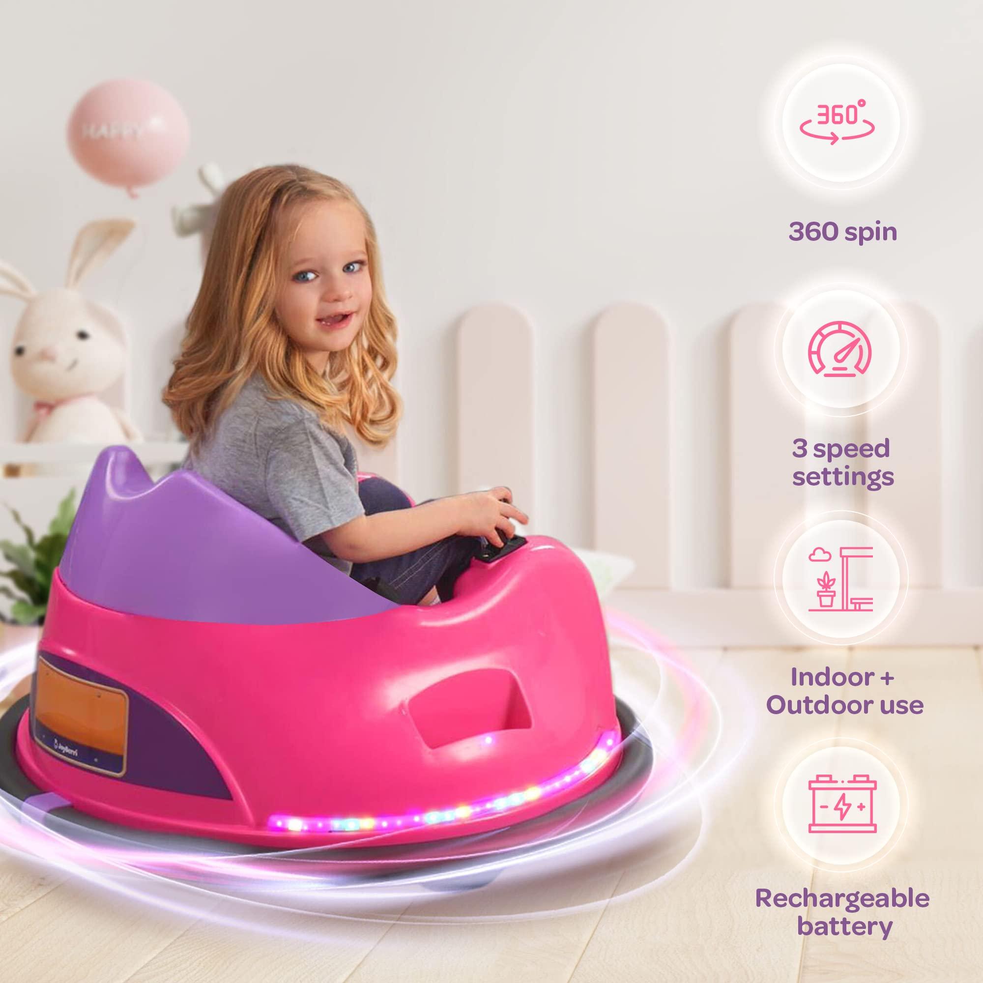 JOYBERRI JoyBerri 6V Bumper Car for Toddlers/Electric Ride On Toys for Ages 1.5-4 Years, 3 Speeds, LED Lights, 360 Degree Spin, Bluetooth with Remote Control Safety Certified Bumping Toy Gift for Kids