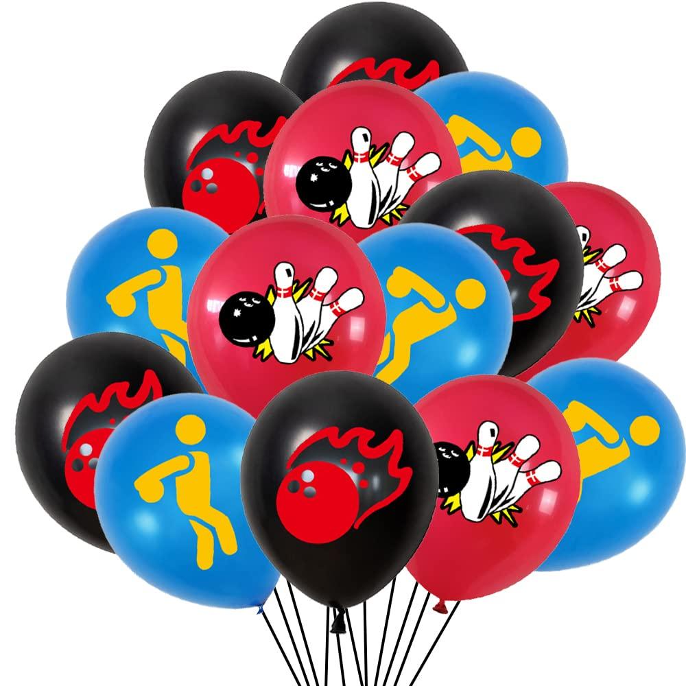 HADEEONG 36 Pieces Bowling Party Balloons Ball Party Strike Up the Fun Theme Party Supplies Black/Red/Blue for Kids, Boys Baby Shower Birthday Party,12\"