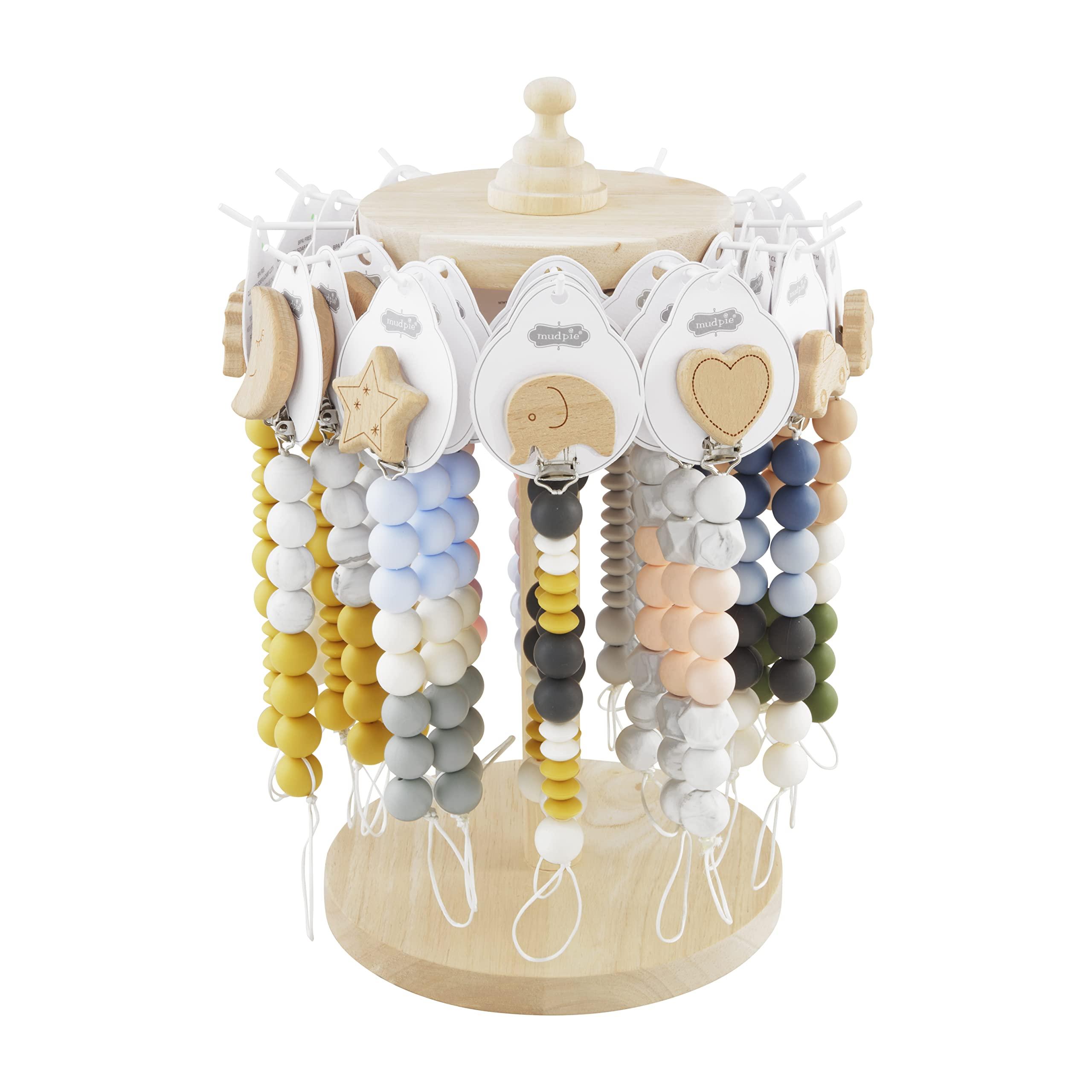 Mud Pie Mud Pie Heart Wood & Silicone Baby Pacifier Clip