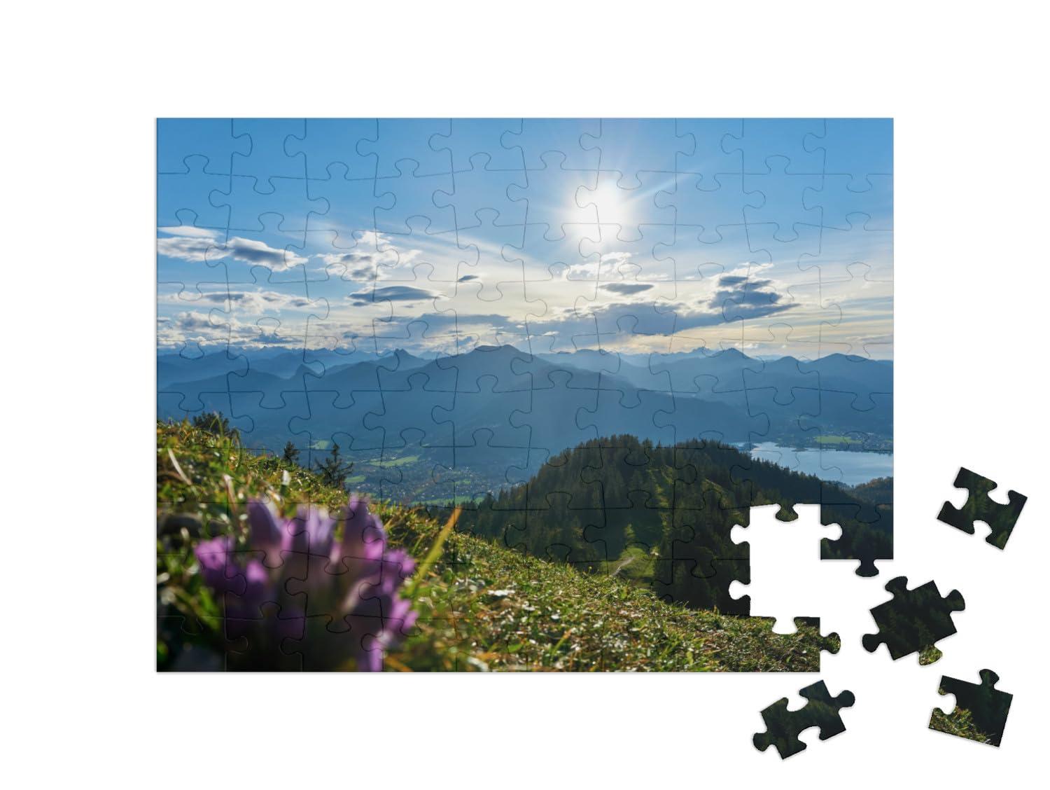 puzzleYOU Tegernsee in The Background of a Purple Flower Shot from... Jigsaw Puzzle Jigsaw Puzzle with 100 Pieces