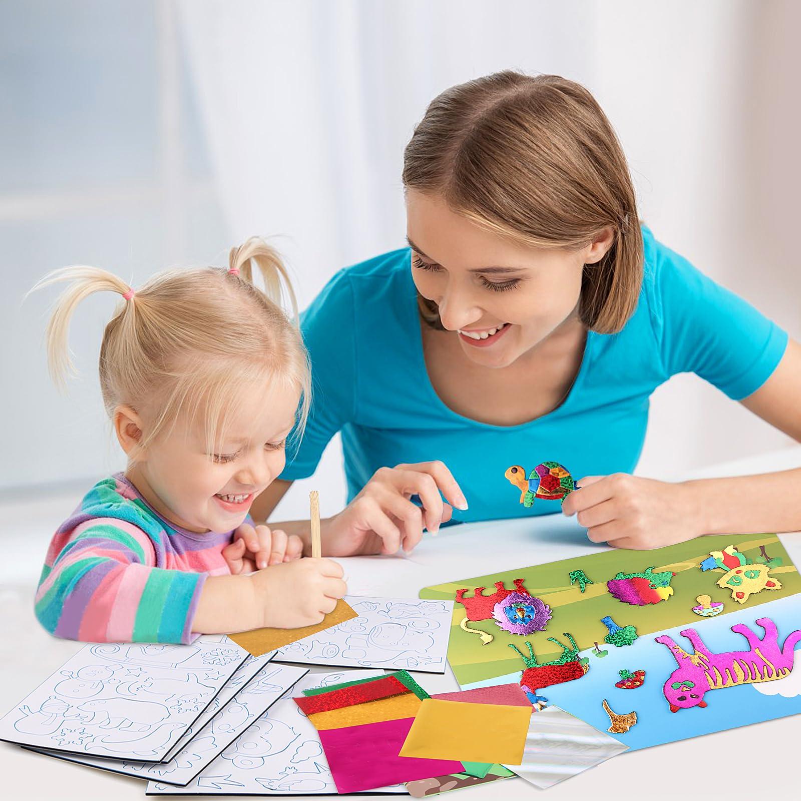 Vinlon Vinlon Foil Art Kit for Kids - Foil Fun Arts and Crafts, Mess Free Kids Travel Activities Toys, DIY Craft Supplies, Valentine Easter Birthday Gifts for Boys and Girls Ages 4 5 6 7 8 9 10 Years Old