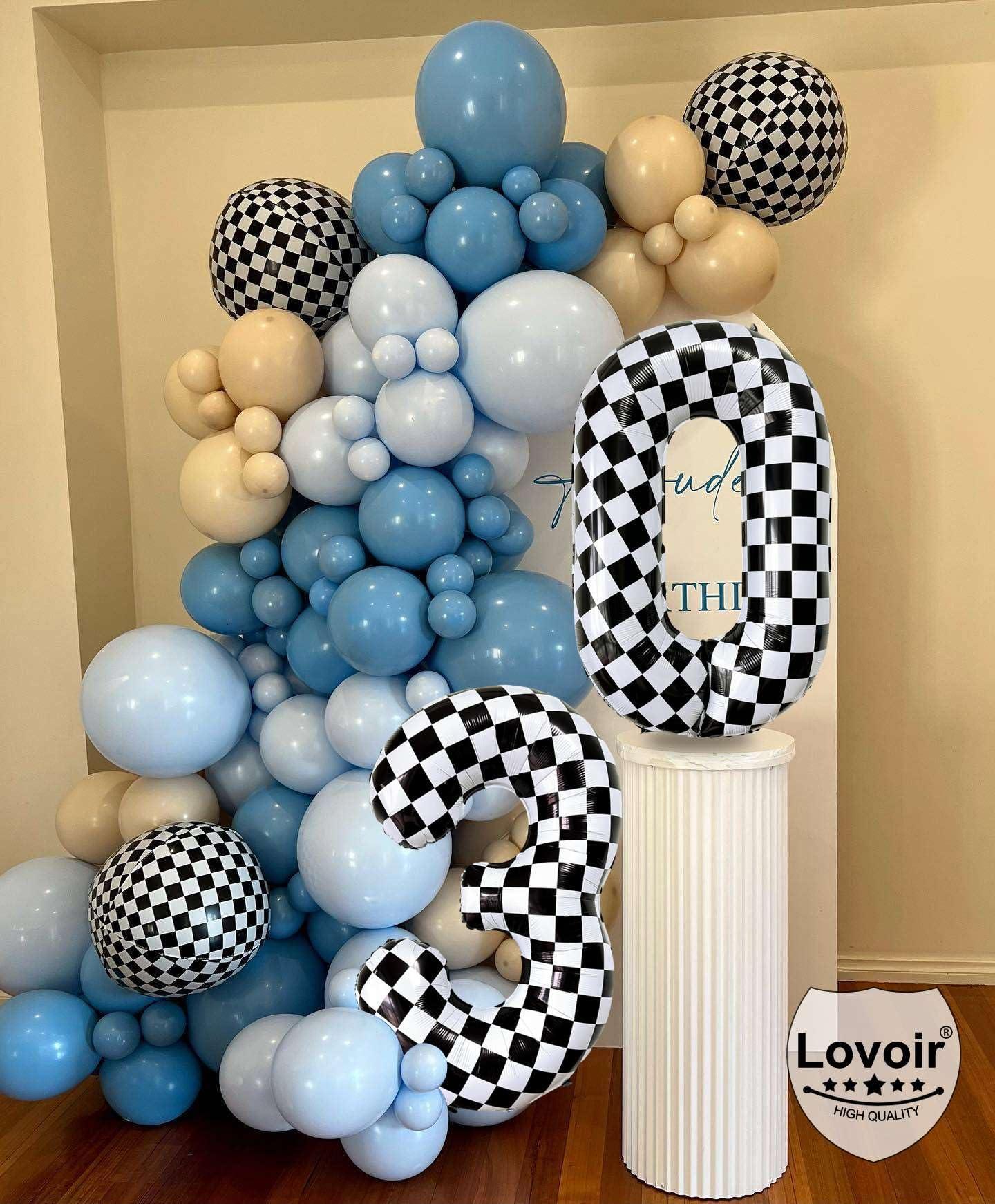 Lovoir Black White Checkered Number 30 Balloons, 40 Inch Giant Number Balloons Foil Mylar Helium Checkered Number 30 Balloons for 30th Birthday Party Supplies Anniversary Event Celebration Decorations