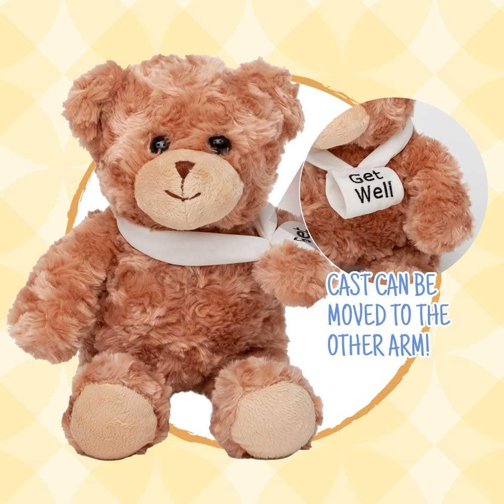 Jolitee Jolitee Recovery Bear Gifts for Kids and Adults, Teddy Broken Arm Broken Leg, Get Well Stuffed Animal Teddy Bear with Left or Right Arm Cast Sling 10.5 inches (Broken Arm Teddy Bear)