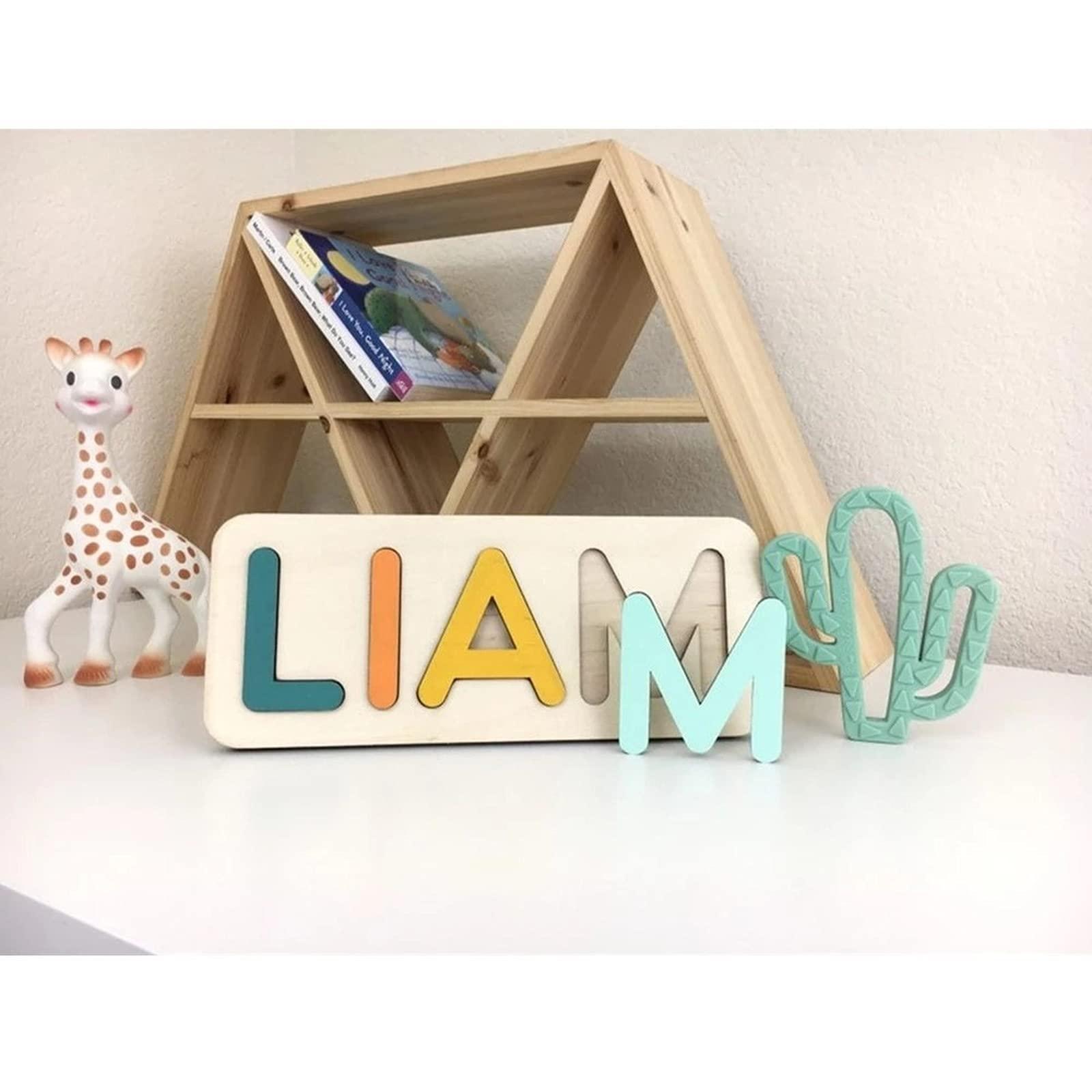 weiyou weiyou Personalized Name Puzzle,Custom Baby Name Puzzle Handmade Toy Toddler Toys Baby Name Sign Toddler Toys Custom 1st Birthday Gift Wood Puzzle (Color 4,2 Letters)