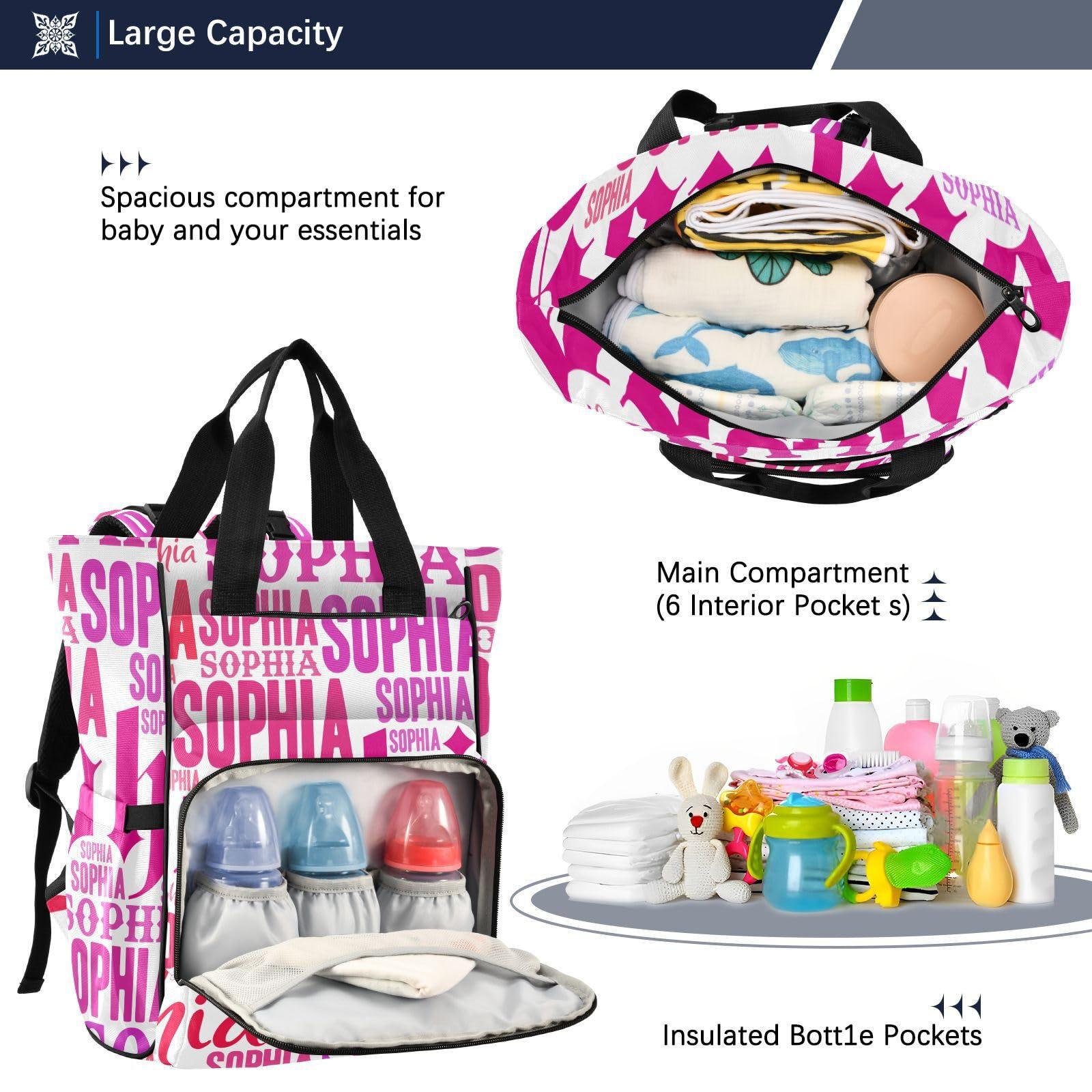 Emelivor Emelivor Custom Name White Diaper Bag Backpack Multi-Function Diaper Bag Personalized Nursing Bag with Stroller Straps for Gifts