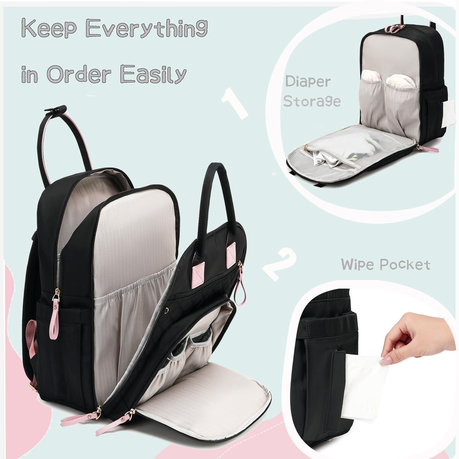 LORADI LORADI 18 Pockets Diaper Bag Backpack with Waterproof Pockets and Stroller Buckle, Convertible Tote Bag (Brown)