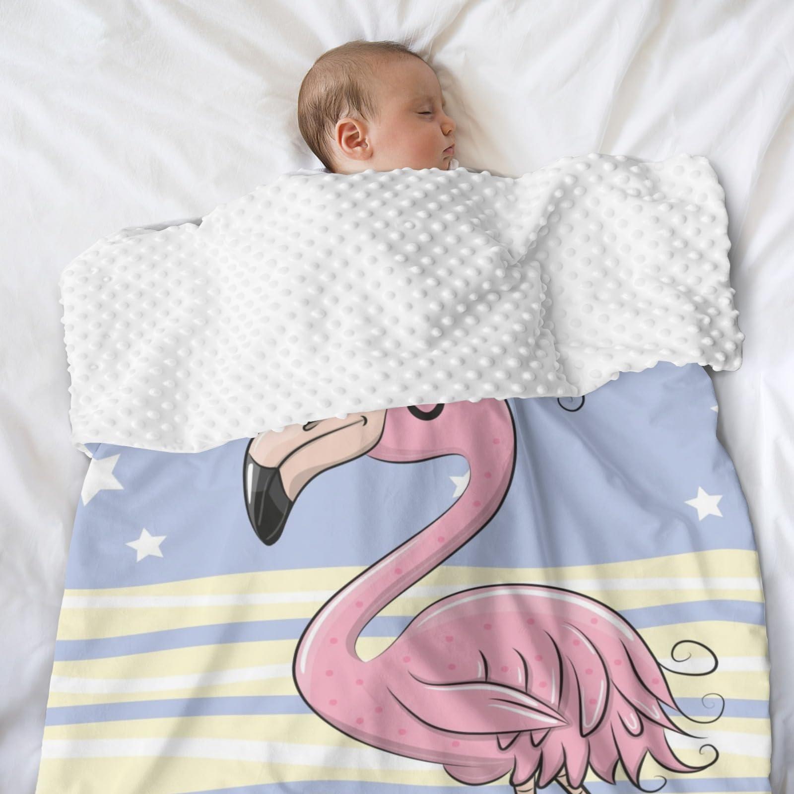 Joyestore Sleeping Flamingo Personalized Baby Blanket for Boys Girls Soft Minky Blanket with Dotted Backing, Custom Shower Gifts 50X60 in