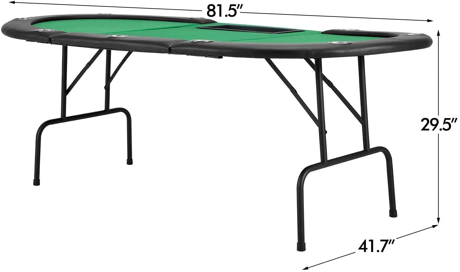 ECOTOUGE ECOTOUGE Poker Table with Stainless Steel Cup Holder, Oval Casino Leisure Table, Top Texas Hold'em Poker Table for 10 Player w/Leg, Green Felt