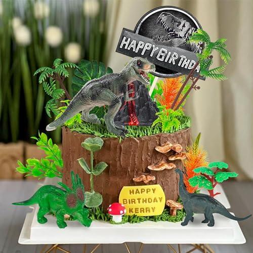 DRWATE 19 PCS Dinosaur Cake Toppers With Dinosaur Eggs Leaves Trees Cake Decorations For Birthday Party Dinosaur Themed Party Wild Animals Party Kids Party Cake Decorationstype1