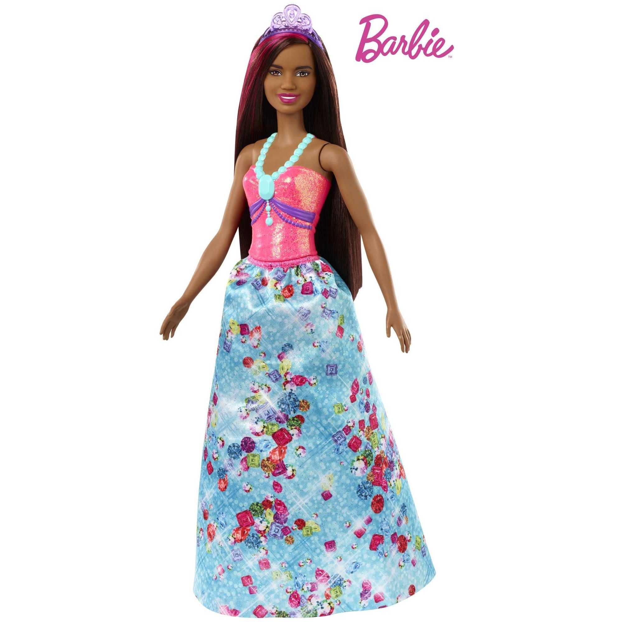 Barbie Barbie Dreamtopia Royal Fashion Doll & Accessory, Brunette with Pink Hairstreak Wearing Removable Blue Skirt & Headband