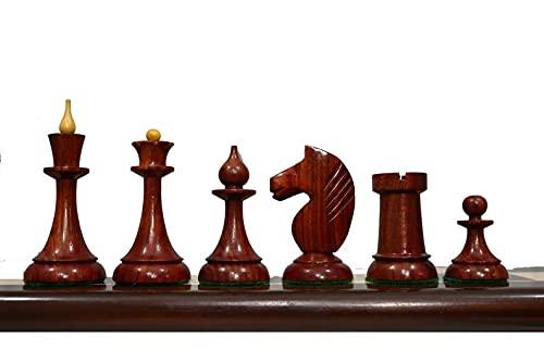 Generic 1950\'s Soviet Latvian Reproduced Weighted Chess Set in Crimson Golden Rosewood | Russian USSR Weighted Chess Pieces | King 4.0\"