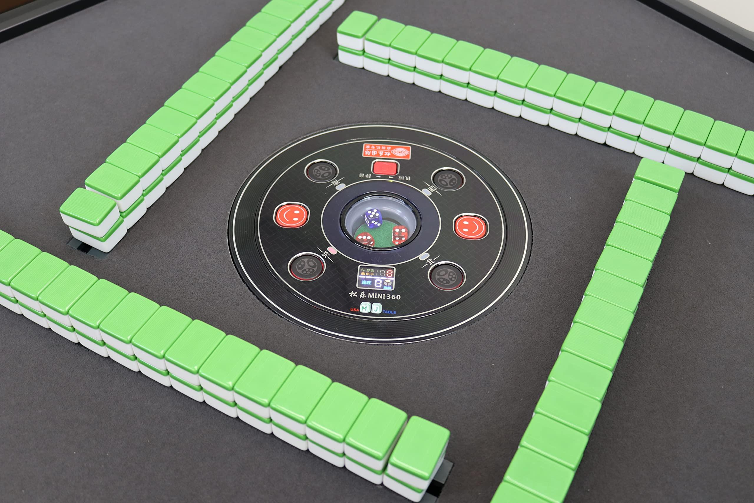 usamjtable Ultra-Thin Automatic Mahjong Table in Wooden Color with Folding Roller Coaster Style, 36mm American Style Tiles with Numbers, Built-in Hard Table Cover