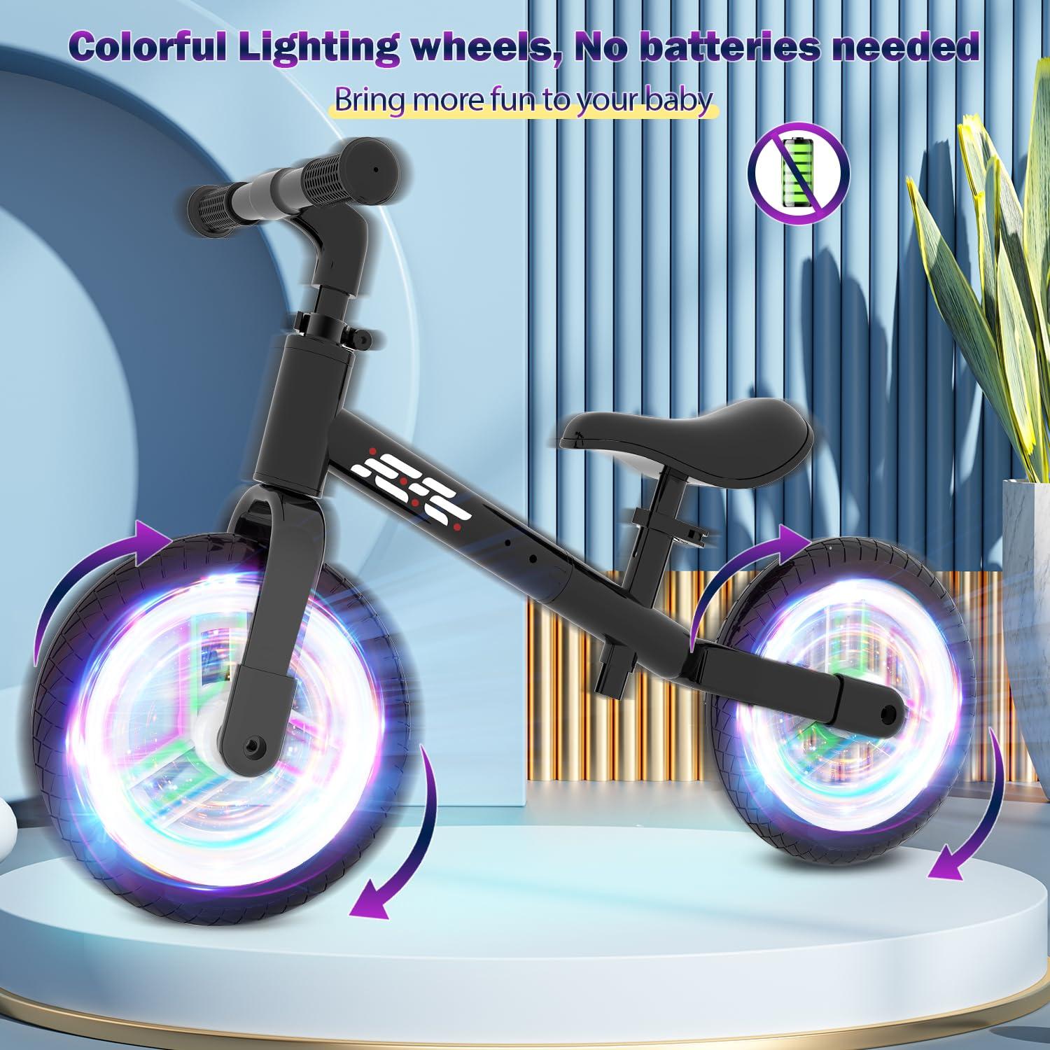 WETIFY WETIFY Colorful Lighting Balance Bike 2 Year Old, 2-5 Year Old Toddler Balance Bike, Adjustable Handlebar & Seat, 2-5 Year Old Boy Gifts Toys