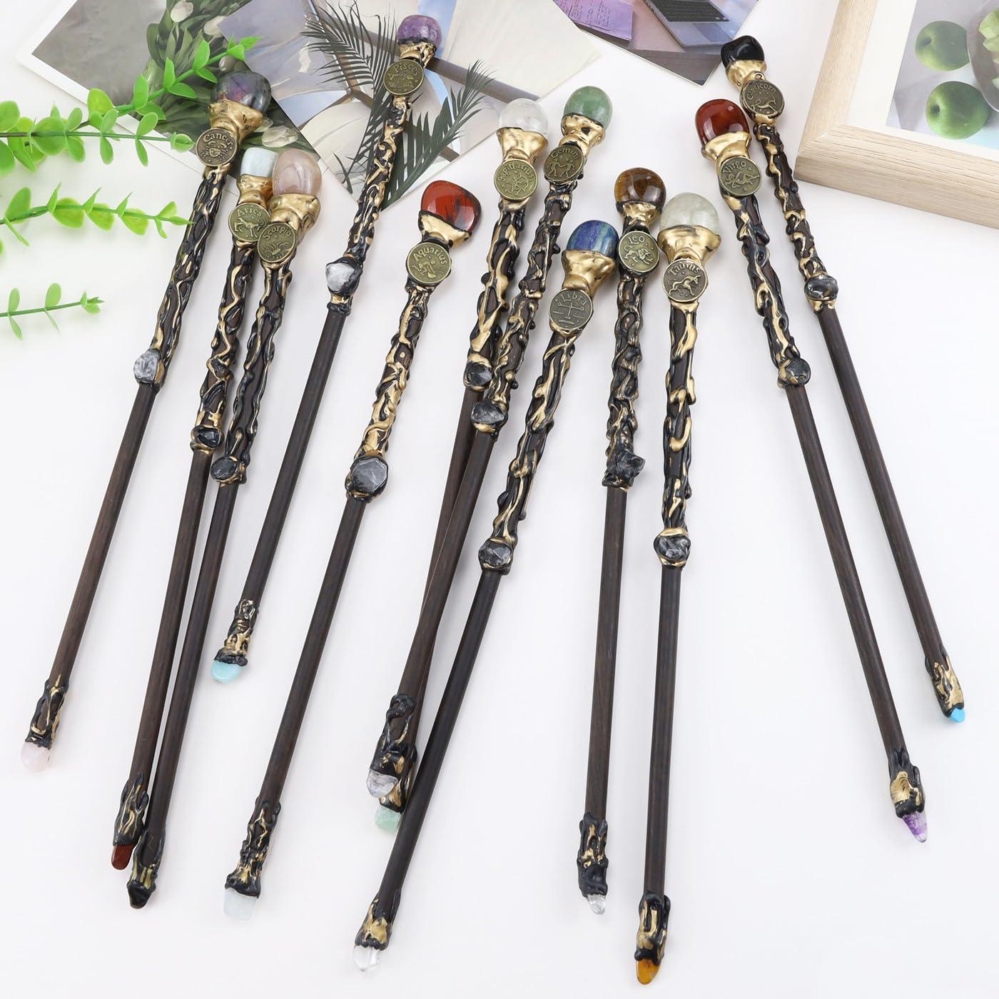 DUQGUHO DUQGUHO Libra Wand Lapis Lazuli Stone Magic Crystal Wand Libra Gifts Handcrafted Witch Fairy Wizard Zodiac Wand Sorcerer Cosplay Accessories Party Stage Costume Wands