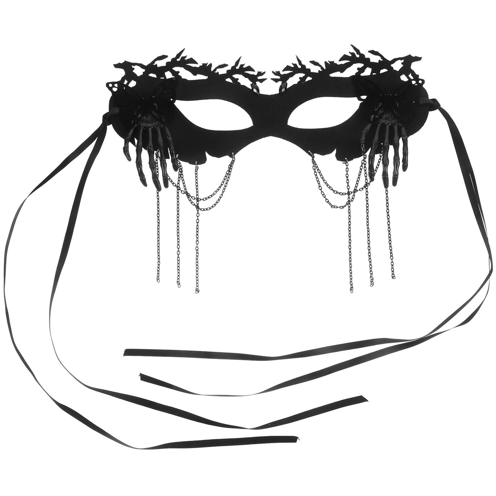 ibasenice ibasenice Skeleton Hand Mask Masquerade Party Mask Halloween Mask with Tassel Half Faces Mask Cosplay Performance Prop Fancy Dress Party Supplies Bone Graphics Mask