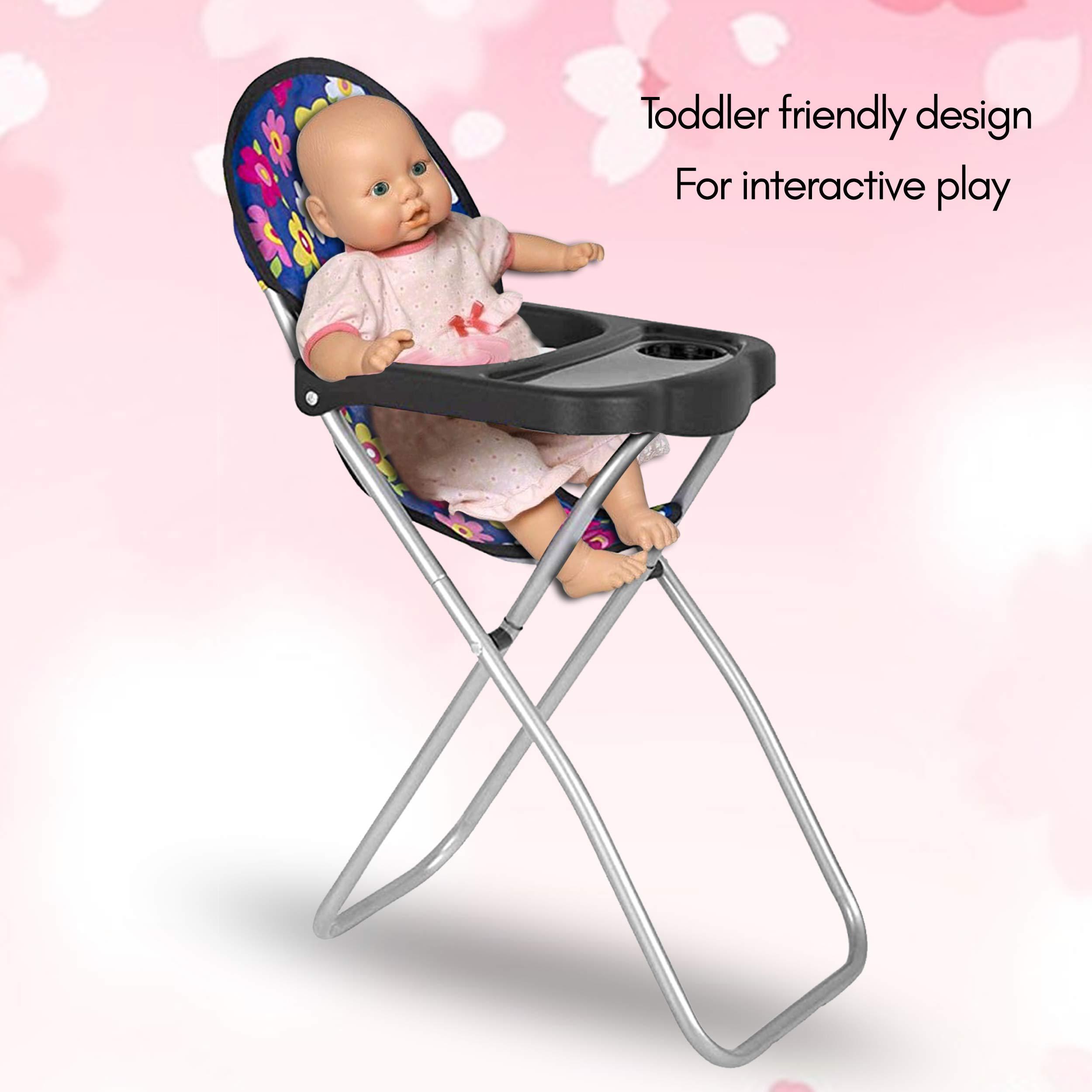 fash n kolor Fash n kolor - Baby Doll High Chair with Tray, Fits up to 18 inch Baby Dolls, Flower Print Toddler Furniture Toy High Chair for Dolls Toys Easy to fold for Compact Storage