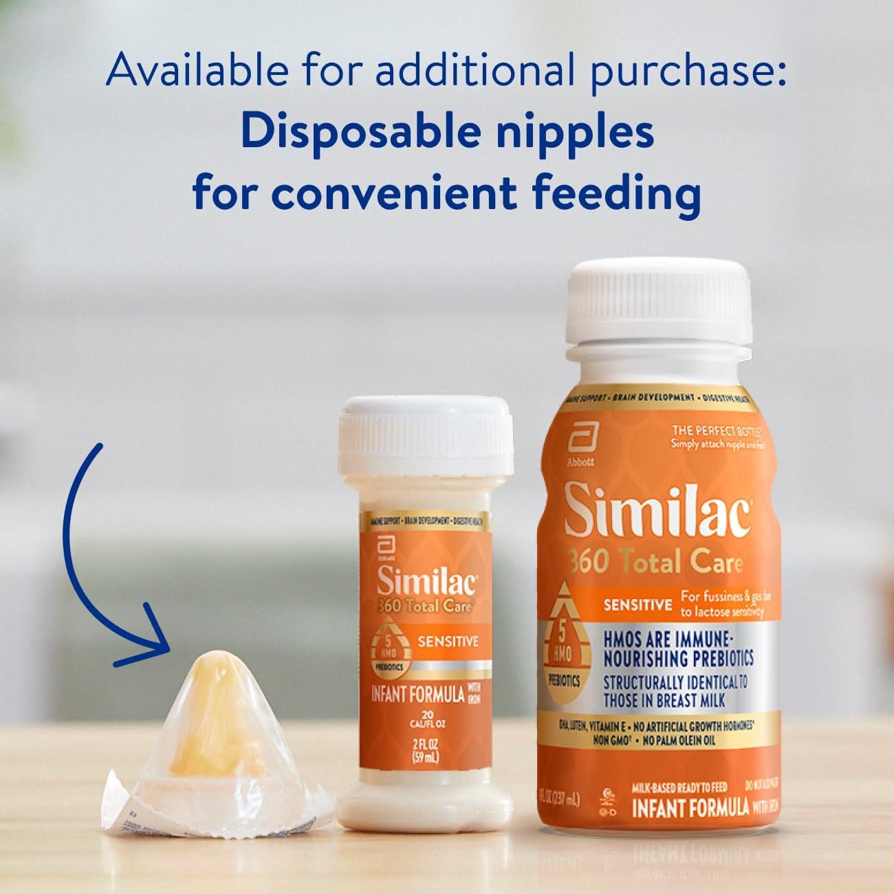 Similac Similac 360 Total Care Sensitive Infant Formula for Fussiness & Gas Due to Lactose Sensitivity, Has 5 HMO Prebiotics, Non-GMO, Baby Formula, Ready to Feed, 8-fl-oz Bottle, Pack of 24