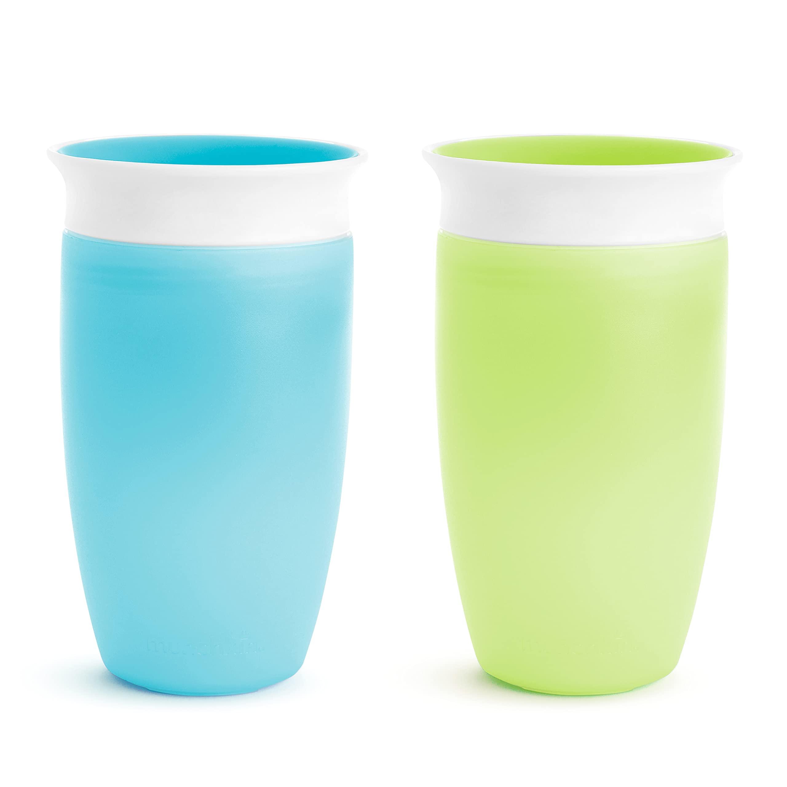 Munchkin Munchkin Miracle 360 Toddler Sippy Cup, Spill Proof, 10 Ounce, 2 Pack, Green/Blue & Miracle 360 Trainer Sippy Cup with Handles, Spill Proof, 7 Ounce, 2 Pack, Pink/Purple