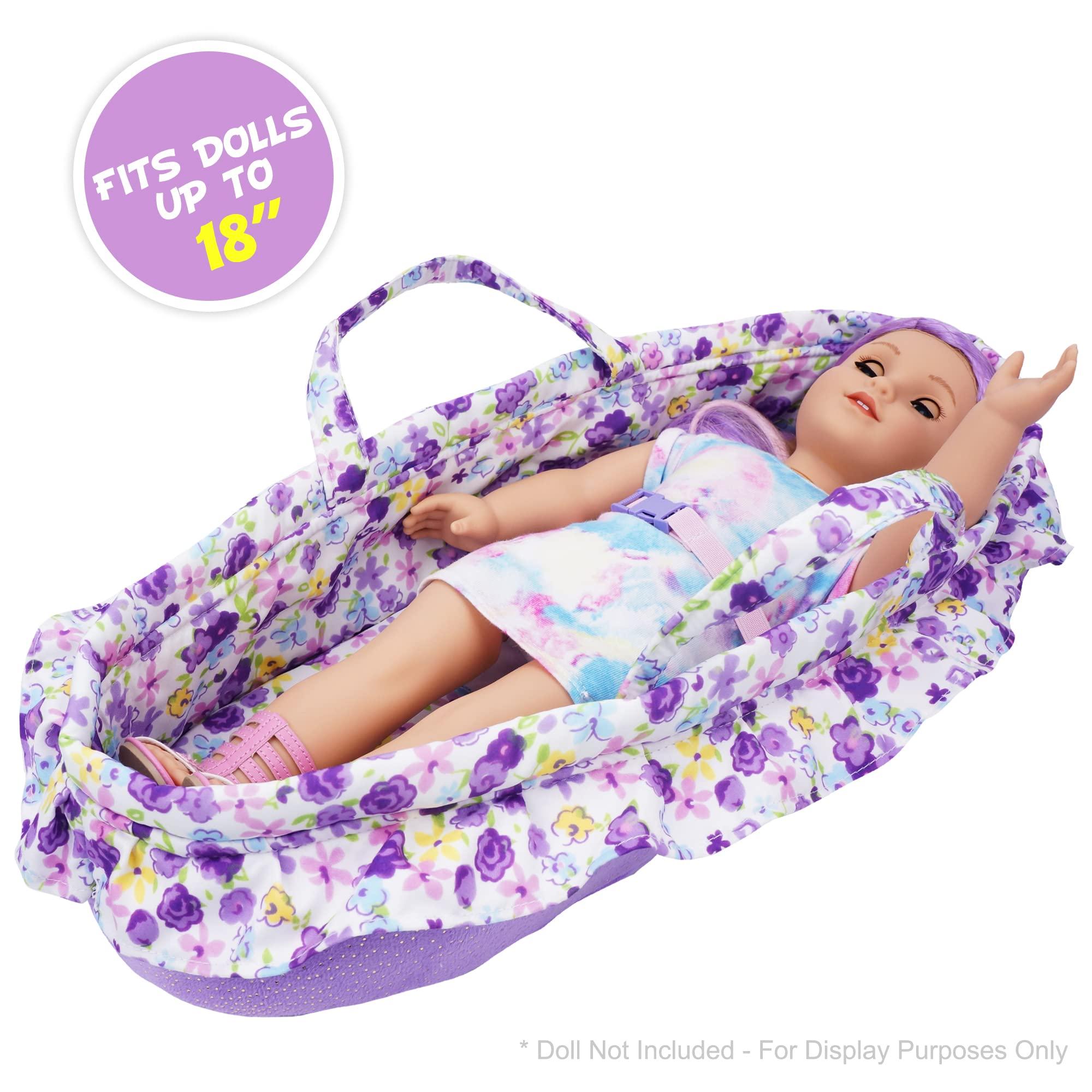 June Garden June Garden Cozy Dream Doll Bassinet - Baby Doll Portable Carrier - Fits for American Girl Dolls up to 18\" - Soft Pillow & Safety Buckle Included - Purple