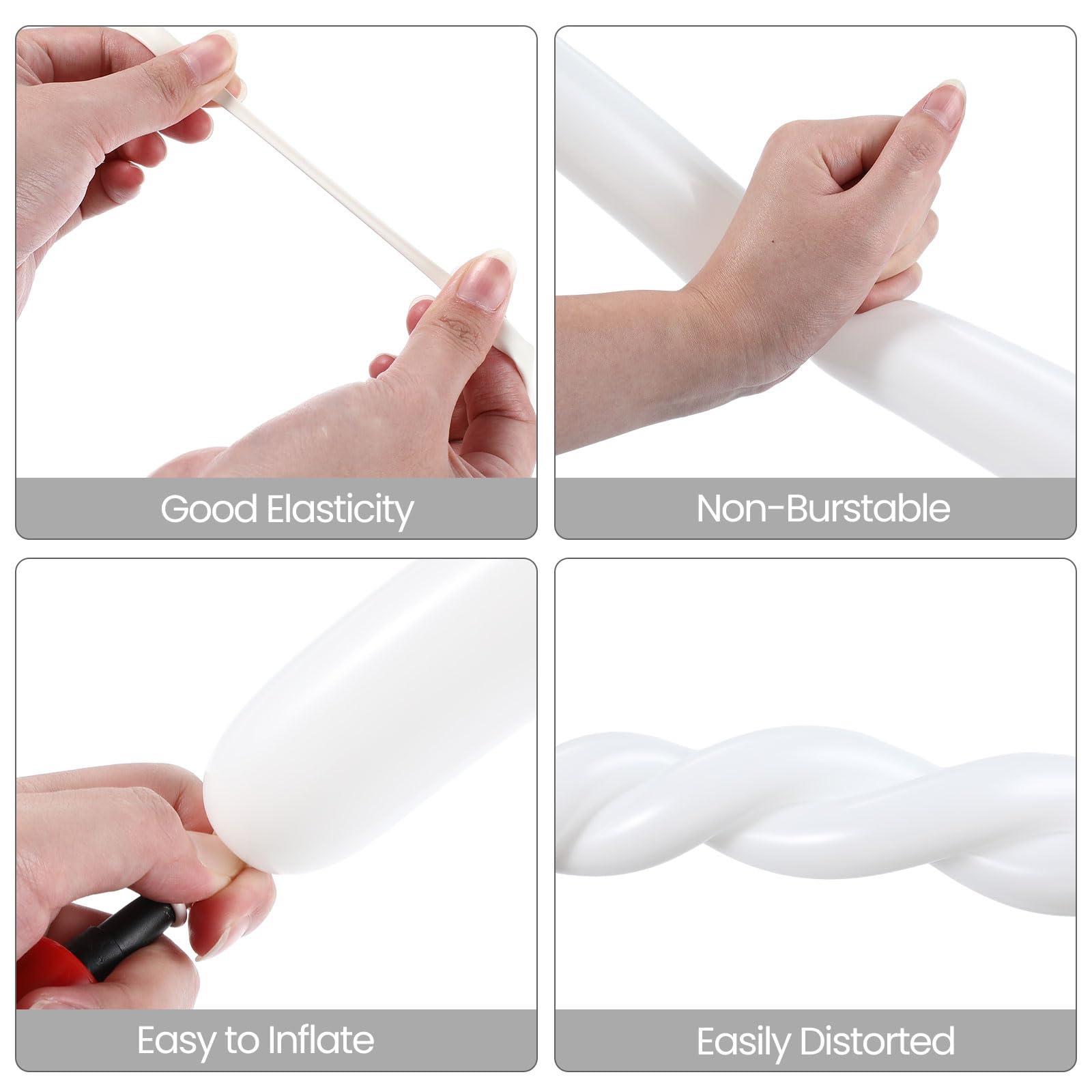 Lenwen Lenwen 1000 Pcs Long Balloons Bulk 260 Latex Twisting Balloons Decoration for Birthday, Wedding, Festival, Clowns, Party Supplies(White)