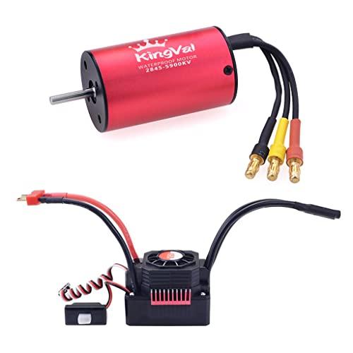 KingVal KingVal Replacement 2845 5900KV Waterproof Brushless Motor Shaft 3.175mm with 45A Brushless ESC Compatible with 1/14 RC Car