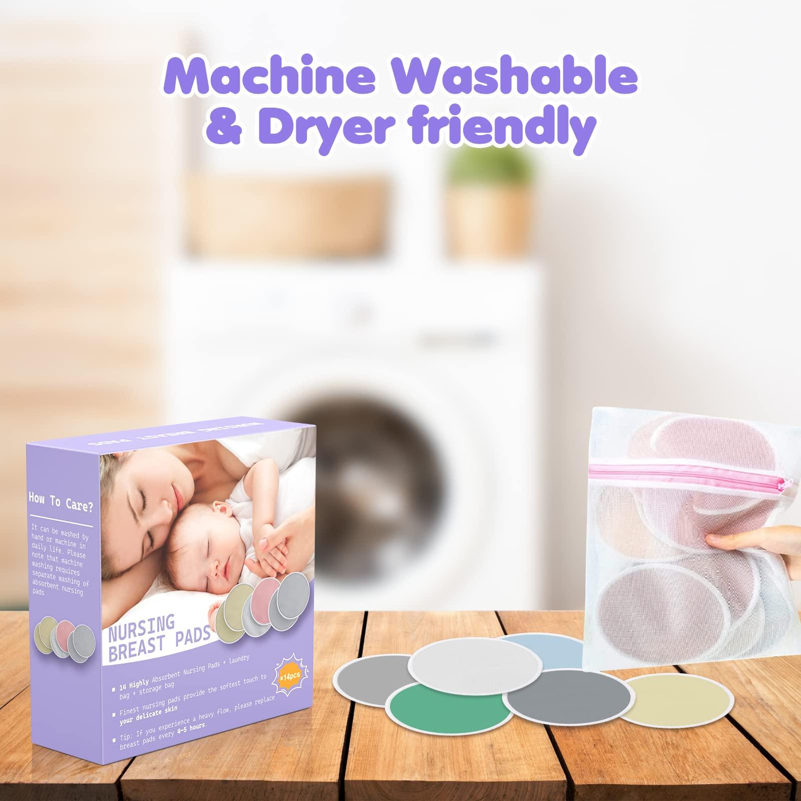 Deeoutlife 14 PCS Reusable Breast Pads for Breastfeeding Washable Nursing Pads, Reusable Nursing Pads with Wash & Carry Bags, 4.7 Inch