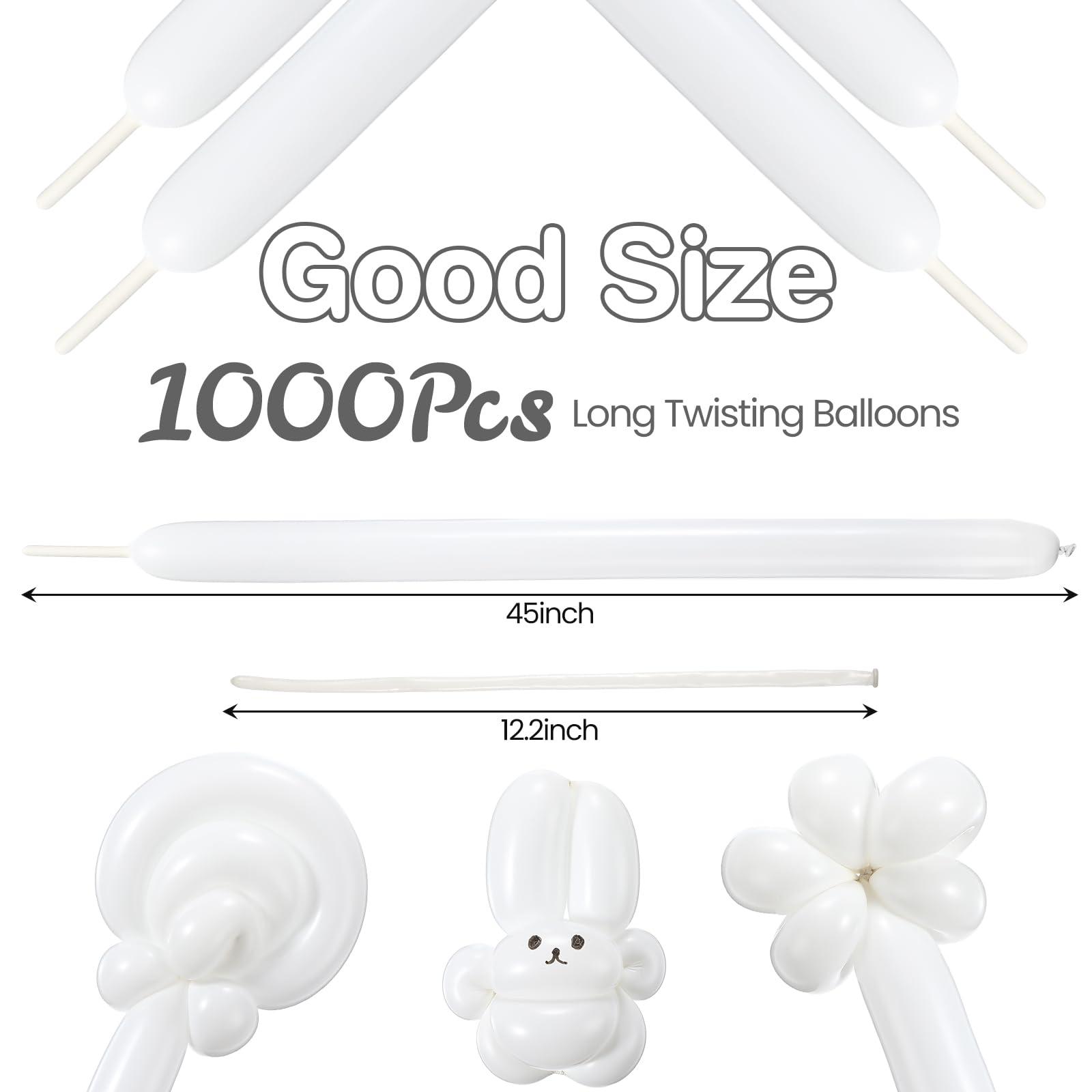 Lenwen Lenwen 1000 Pcs Long Balloons Bulk 260 Latex Twisting Balloons Decoration for Birthday, Wedding, Festival, Clowns, Party Supplies(White)