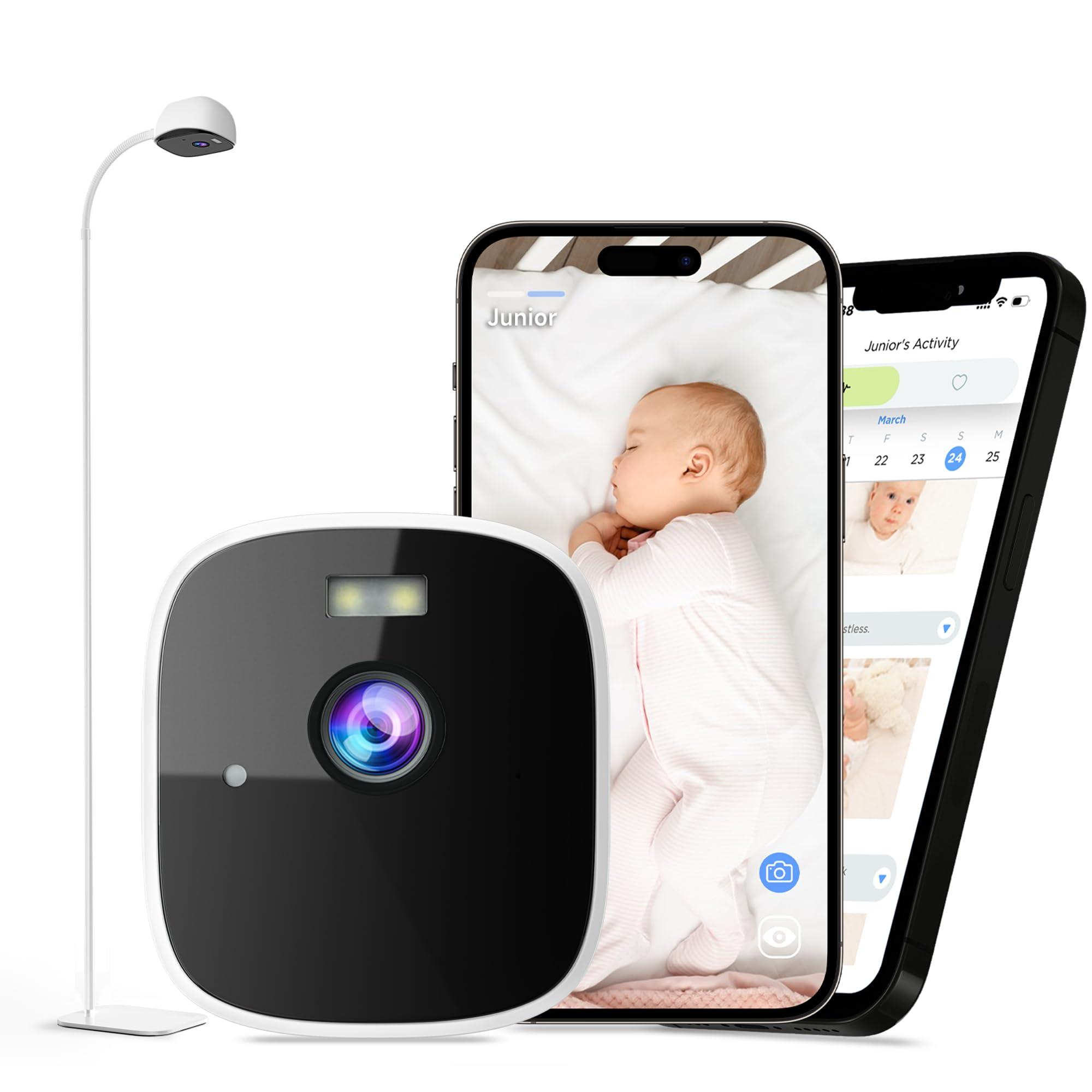 Rraycom Instababy Smart Baby Monitor with Floor Stand, 2K Crib Camera with AI Breathing Monitor, No Wearables WiFi Baby Camera, Night Vision, Baby Sleep Tracker, Cry & Motion Alerts, Diaper & Feeding Record