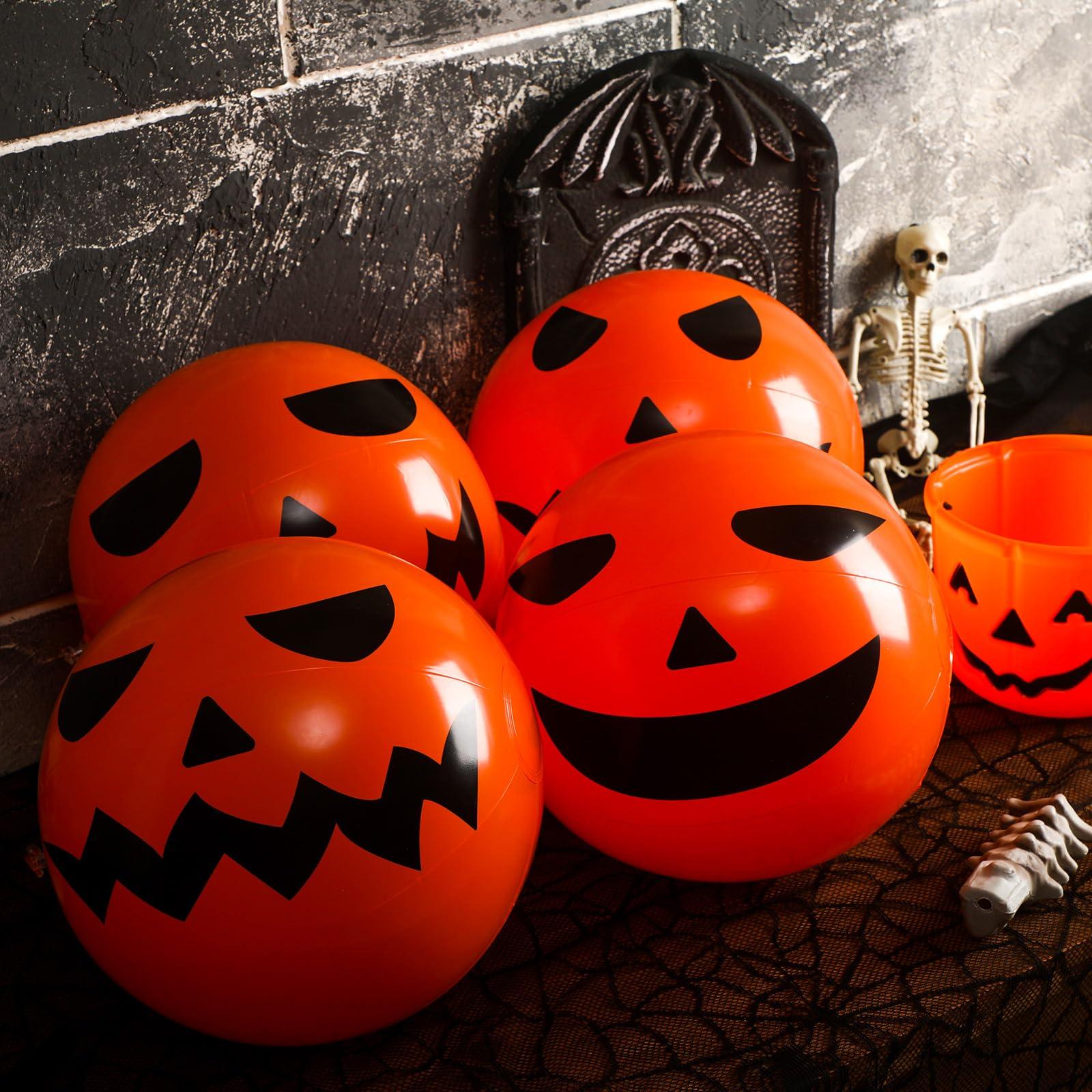 Wettarn Wettarn 12 Pcs Halloween Pumpkin Beach Balls Bulk Halloween Inflatable Plastic Jack O Lantern Party Decoration Halloween Blow up Props for Halloween Carnival Prizes