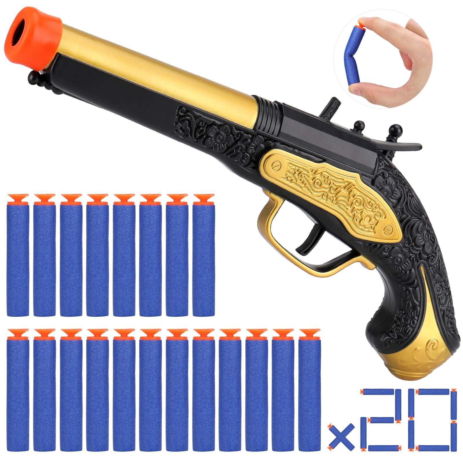 LEZKIDOL Pirate Toys Foam Blaster for Boys 3-5, Pirate Flintlock Pistol Toy with 20pcs Soft Foam Darts, Halloween Pirate Costume Accessory for Kids, Buccaneer Pirate Toy Gun Gift for 3 6 5 6 7 8 Years Old Kid