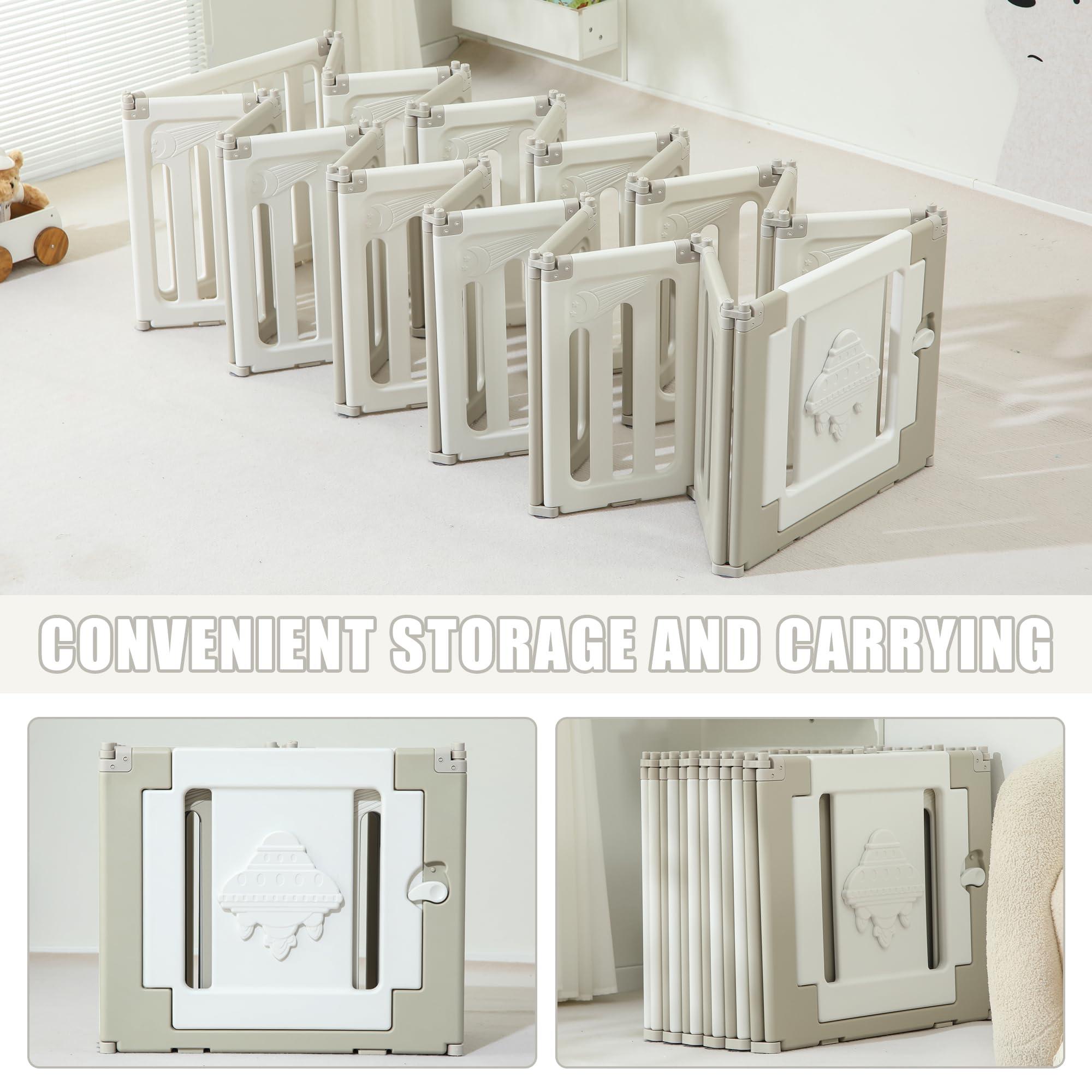 Bestgame Baby Play Pen, 22 Panels Extra Large Baby Playpen, Foldable Play Pens for Babies and Toddlers, UFO Portable Baby Fence, Baby Gate Playpen, Baby Play Yard, Grey