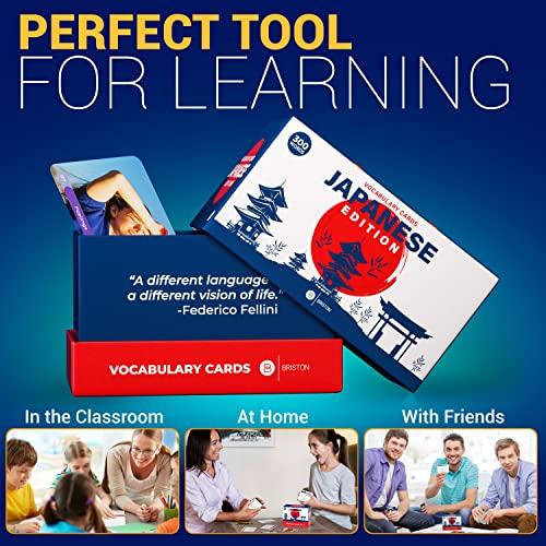 Briston Japanese Vocabulary 300 Flash Cards - Beginner Vocab with Pictures - Memory & Sight Words - Educational Language Learning - Game Like Play - Kids, Grade School, Classroom, Homeschool - 2023 Edition