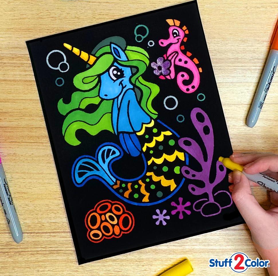 Stuff2Color Super Pack of 18 Fuzzy Velvet Coloring Posters (Unicorn Fun Edition) - Great for Family Time, Arts and Crafts, Travel, Quiet Time, Sharing, Parties [All Ages: Kids, Girls, Adults, Toddlers, Teens]