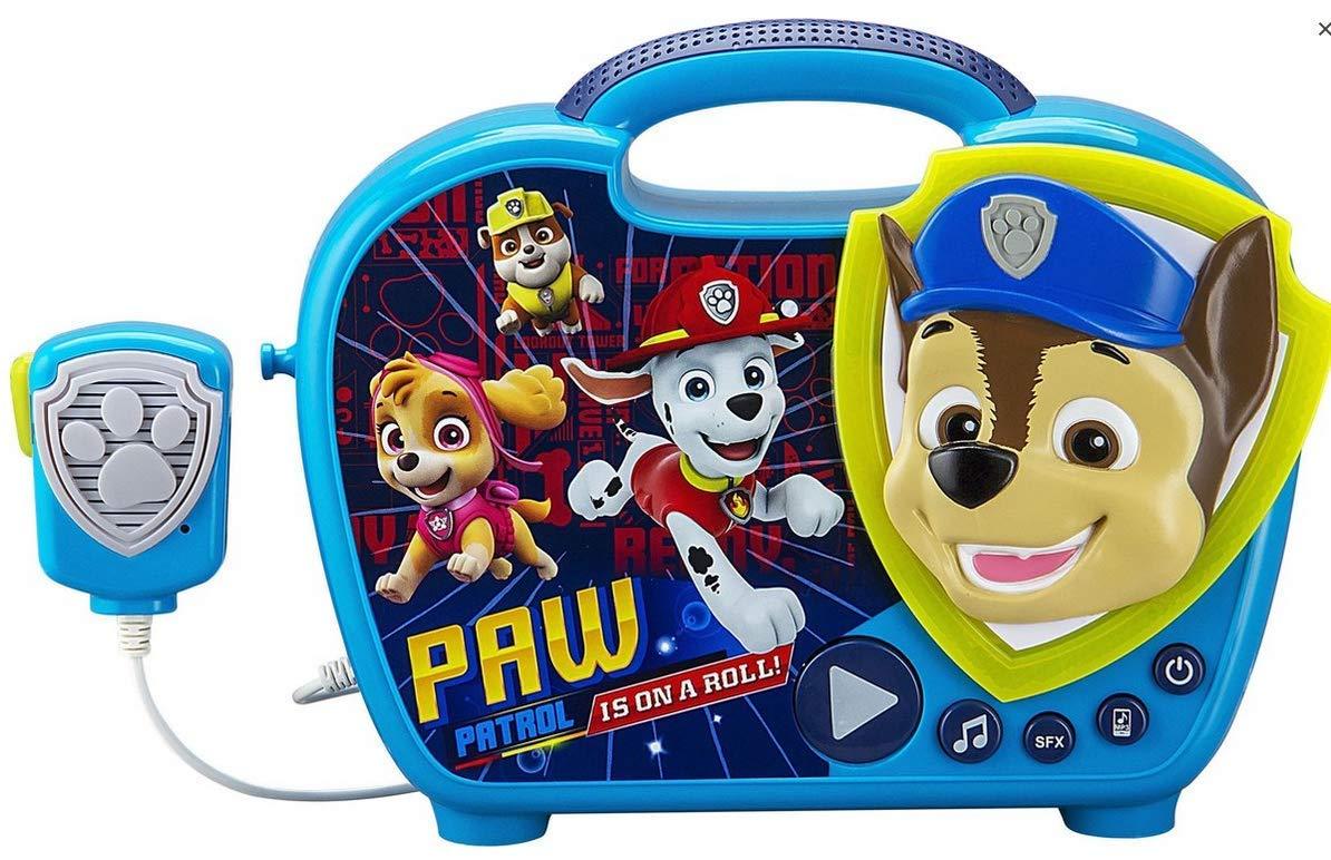 eKids EKids PW-115 Paw Patrol Sing Along Boombox with Microphone, Built in Music, Flashing Lights, Real Working Mic for Kids Karaoke Machine, Connects Mp3 Player Aux in Audio Device, Blue