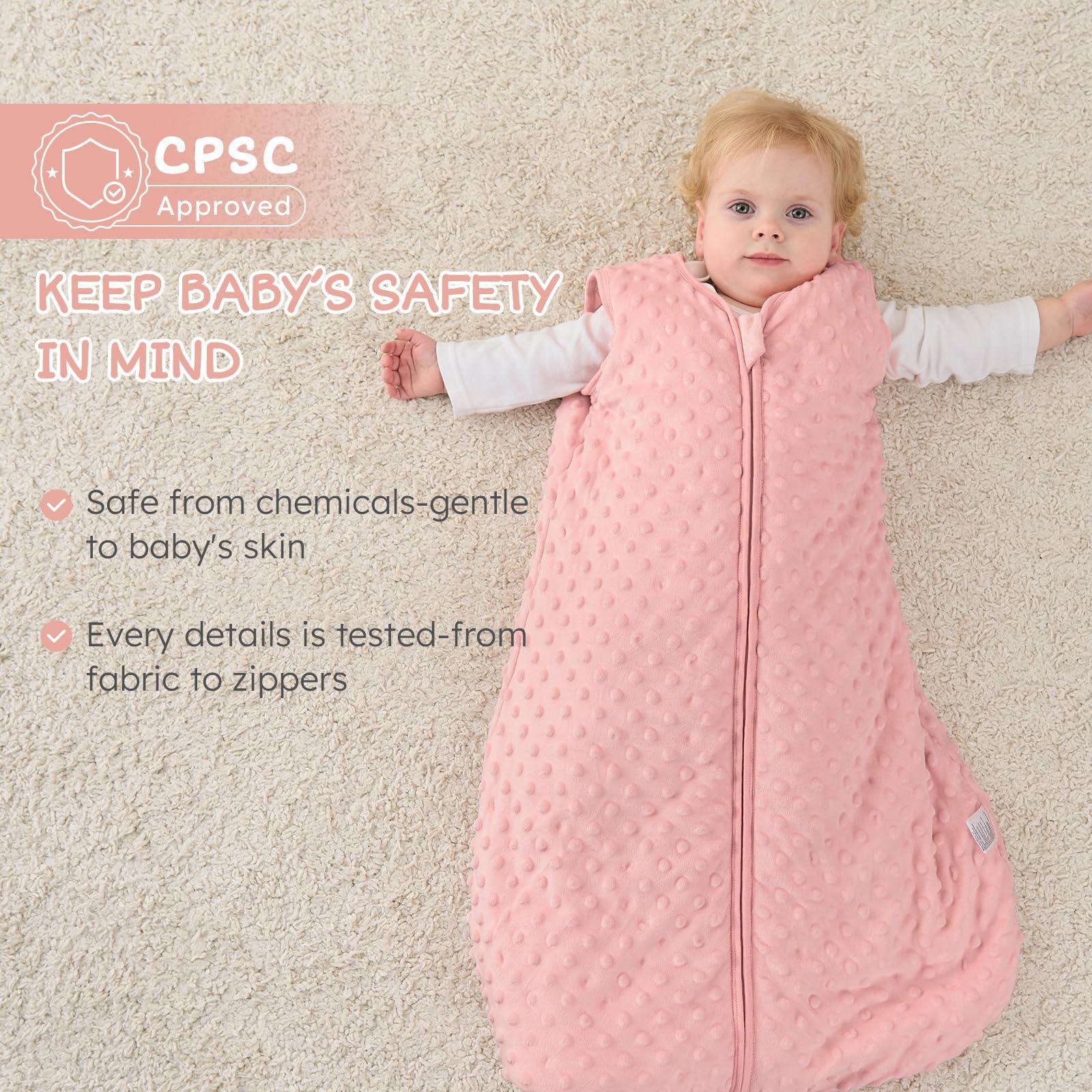 FILLEEP FILLEEP Fleece Baby Sleep Sack 1-7 Months 2.5 Tog with Plush Dots, Winter Baby Wearable Blanket for Infant Toddler Sleeping Sack 2-Way Zipper Warm Sleep Sack,Pink