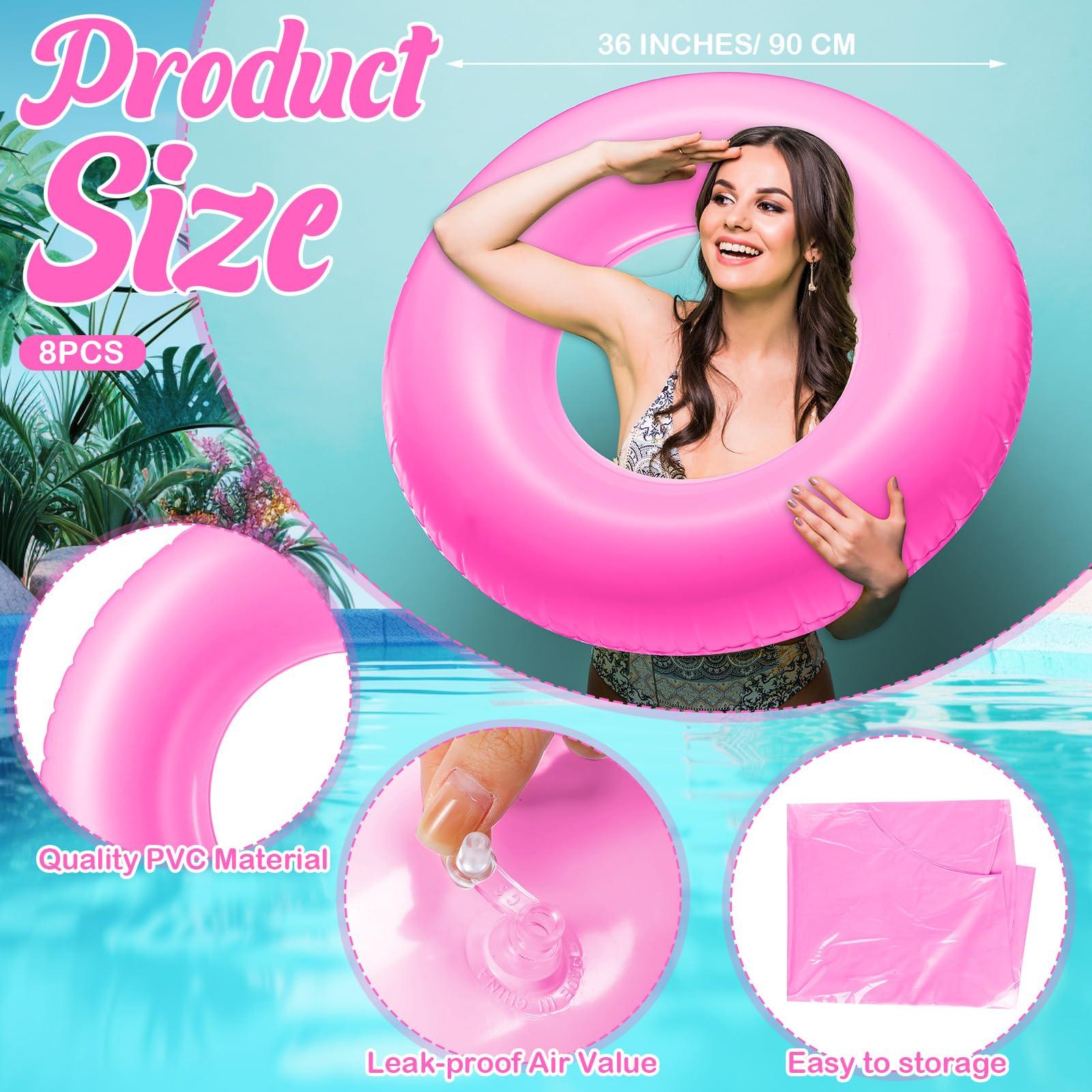 Gemscream Gemscream 8 Pcs Large Inflatable Pool Float 36 Inches Swimming Ring Pool Floats Adult Inflatable Tube for Summer Vacation Beach River Bachelorette Wedding Party Supplies(Rose Red)