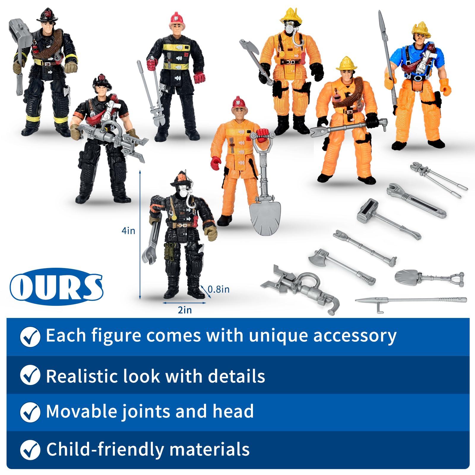 HAPTIME 8 Pieces Firefighter Action Figures, Fireman Toys for 3 4 5 6 7+ Year Old Boys, 4-Inch Toy Figure & Playsets with Accessories, Ideal Gifts for Boys Girls Kids, Christmas Stocking Stuffers Party Favor