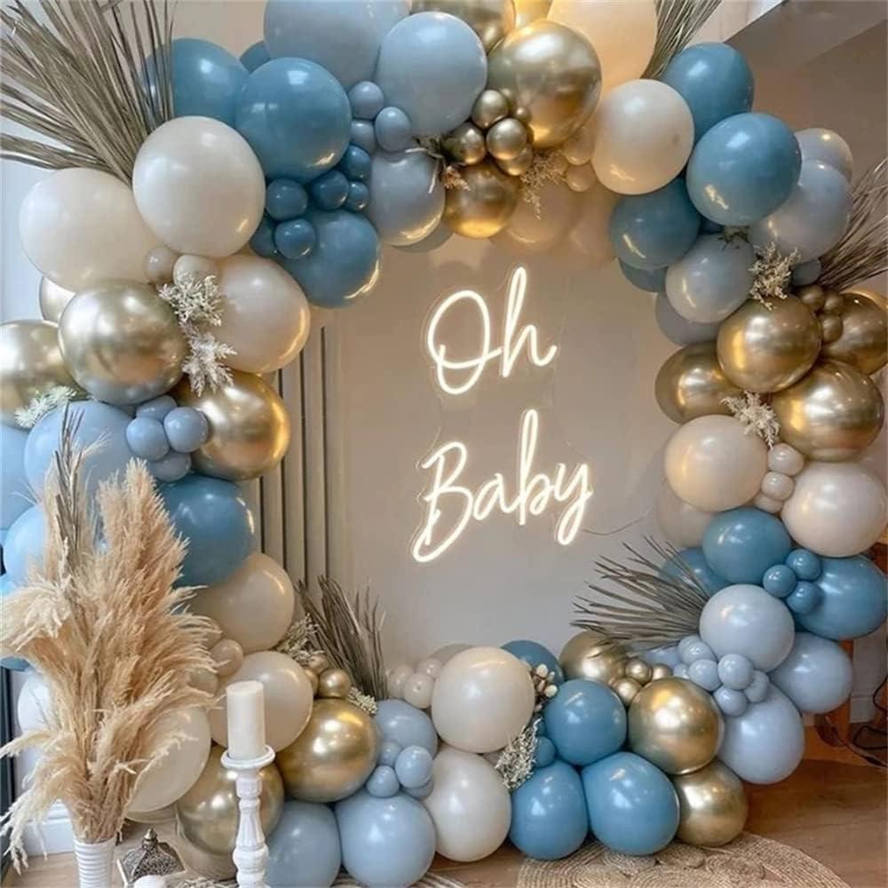 GIHOO Dusty Blue Balloon Garland Arch Kit 165pcs White Sand Pastel Macaron Blue Ocean Blue Chrome Gold Balloon Boho Baby Shower Wedding Boy Birthday Decoration